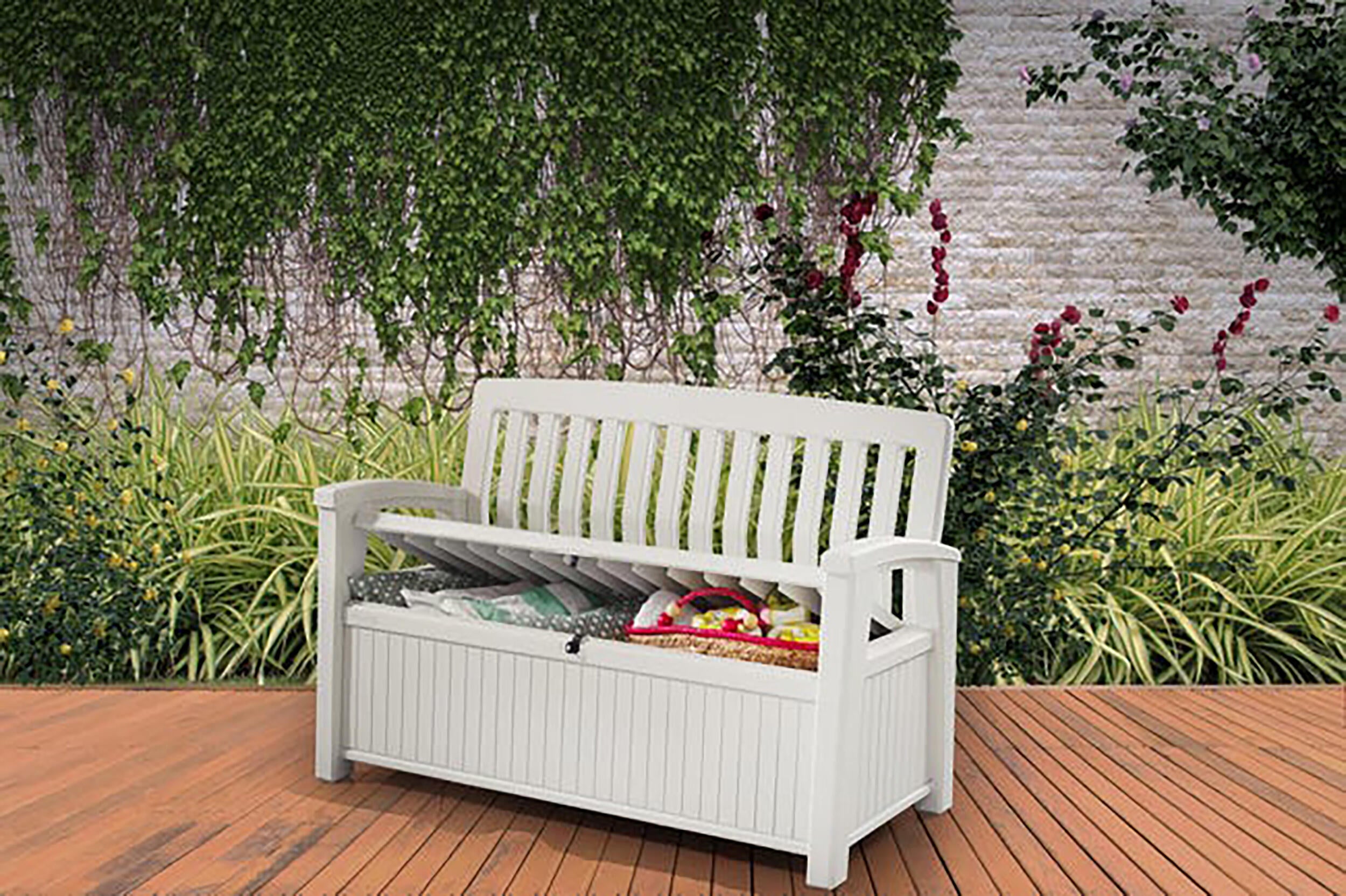 Baule panchina KETER STORAGE BENCH in resina bianco L 132 x H 89 x P 61.2 cm - 2