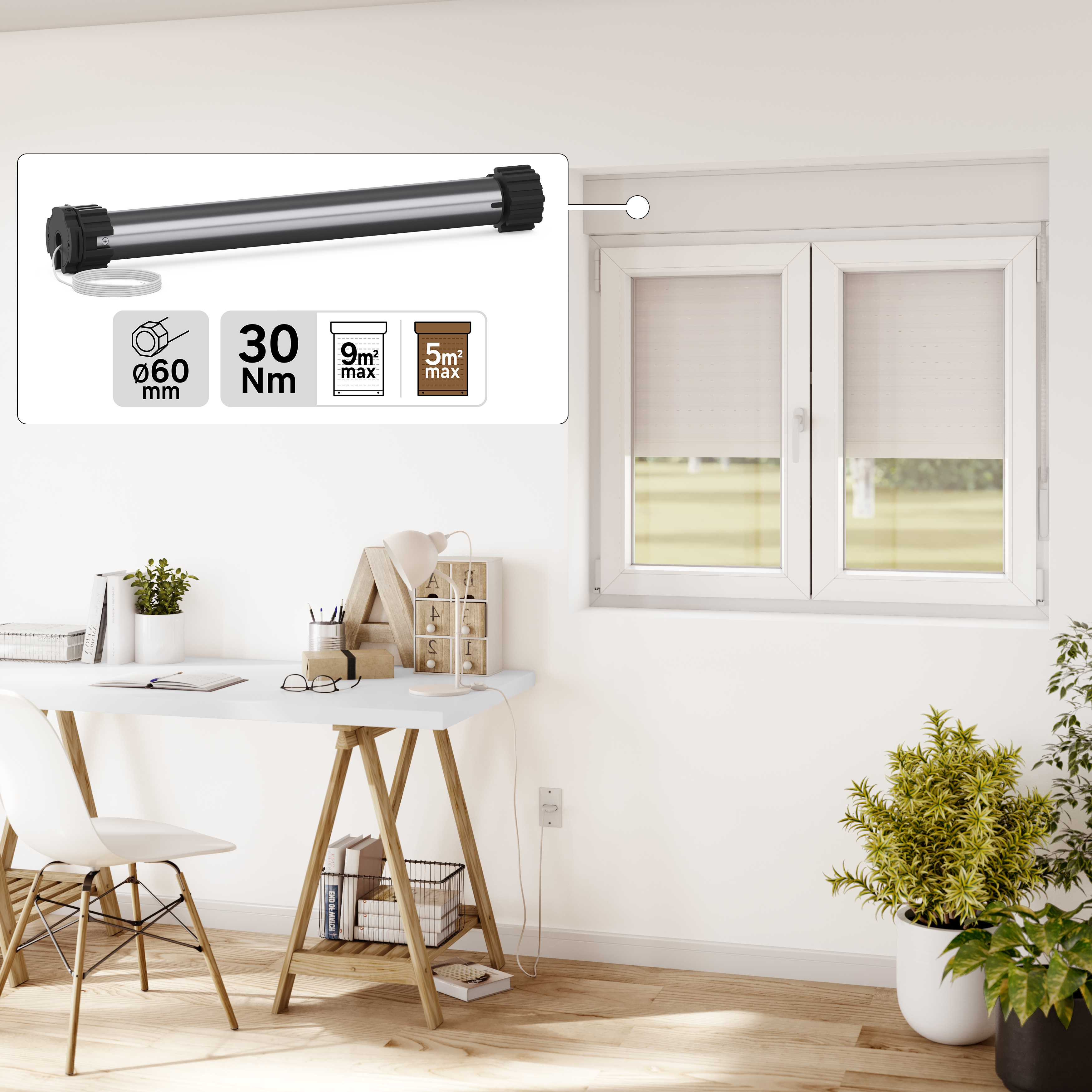 Moteur volet roulant filaire LEXMAN, 30 N.m Diam.60 mm, 60 kg max - 3