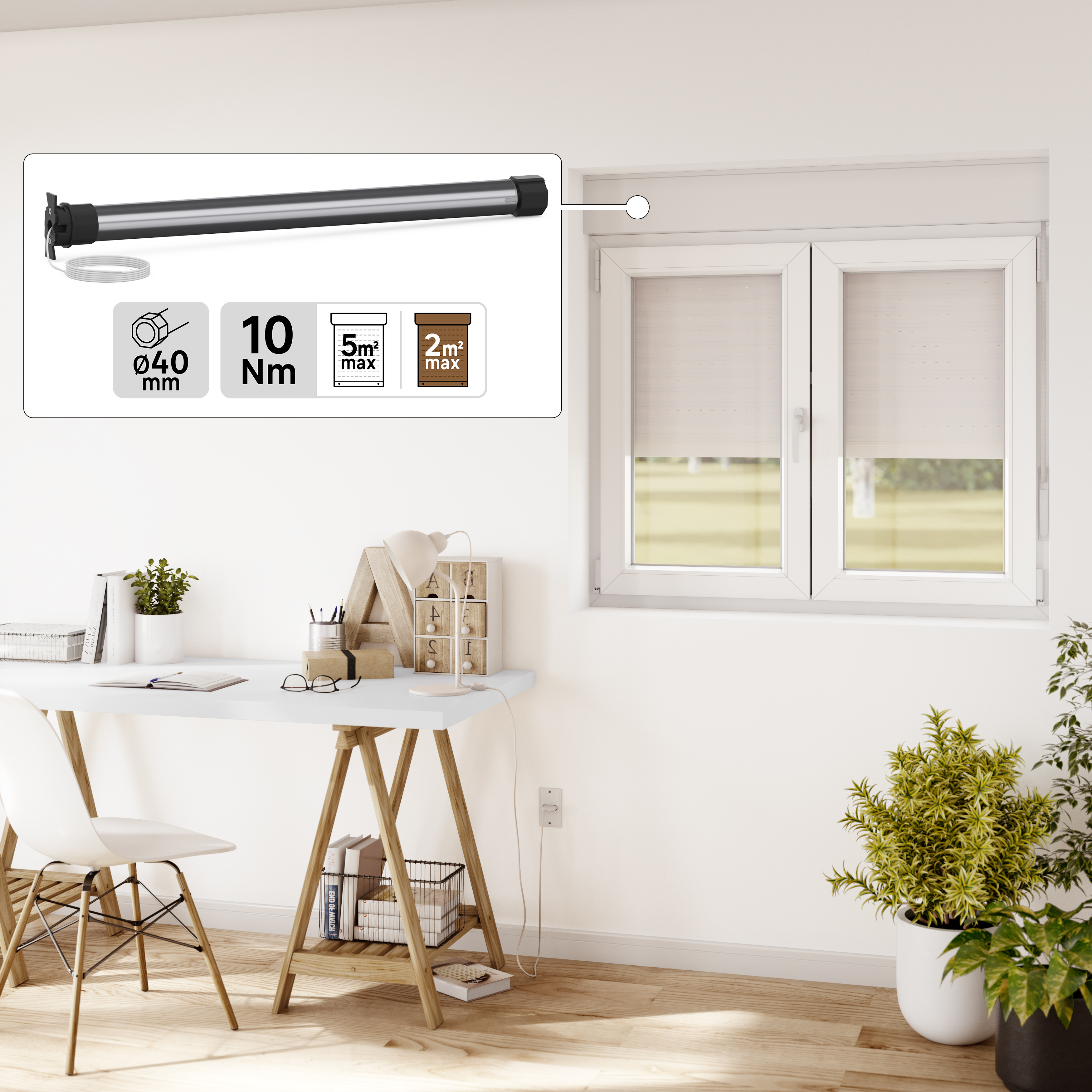 Moteur volet roulant filaire LEXMAN, 10 N.m Diam.40 mm, 30 kg max - 2