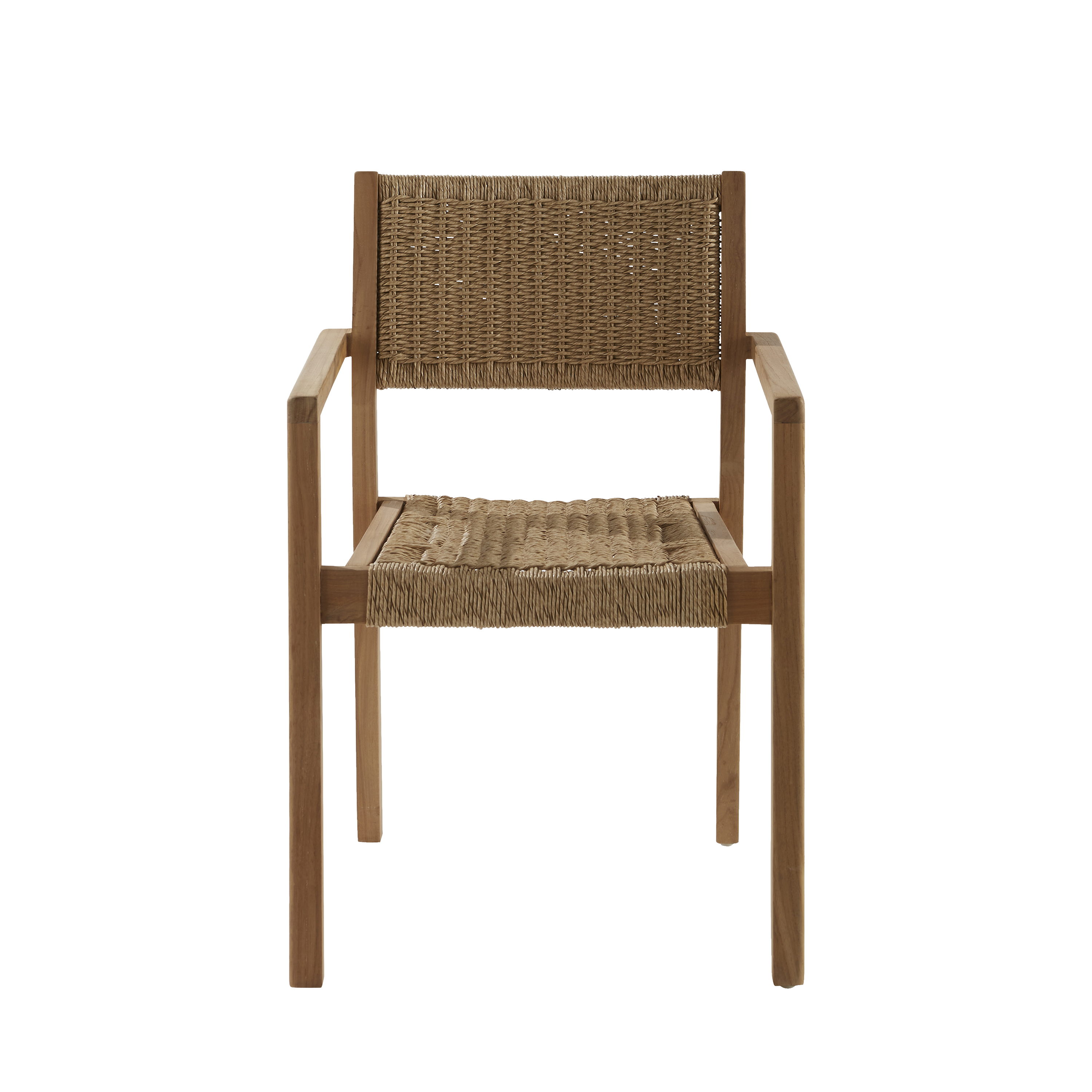 Silla de jardín naterial ribeira de teca y mimbre con brazos marrón