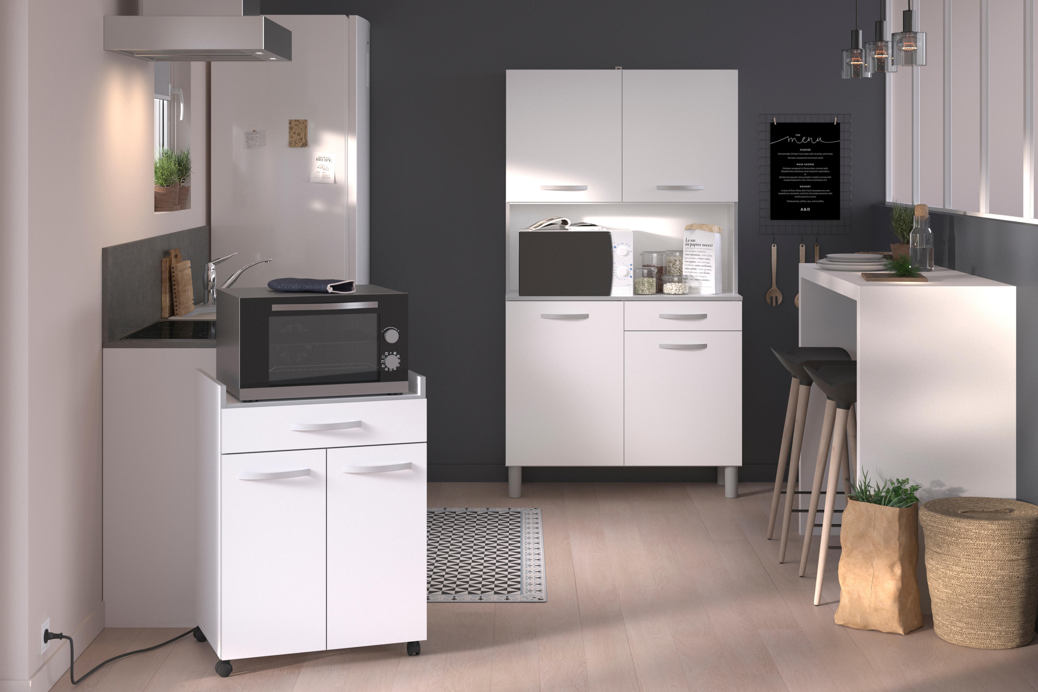 Mueble bajo de cocina Essentiel blanco mate 2 puertas y 1 cajón 60 x 81.5 cm - 2