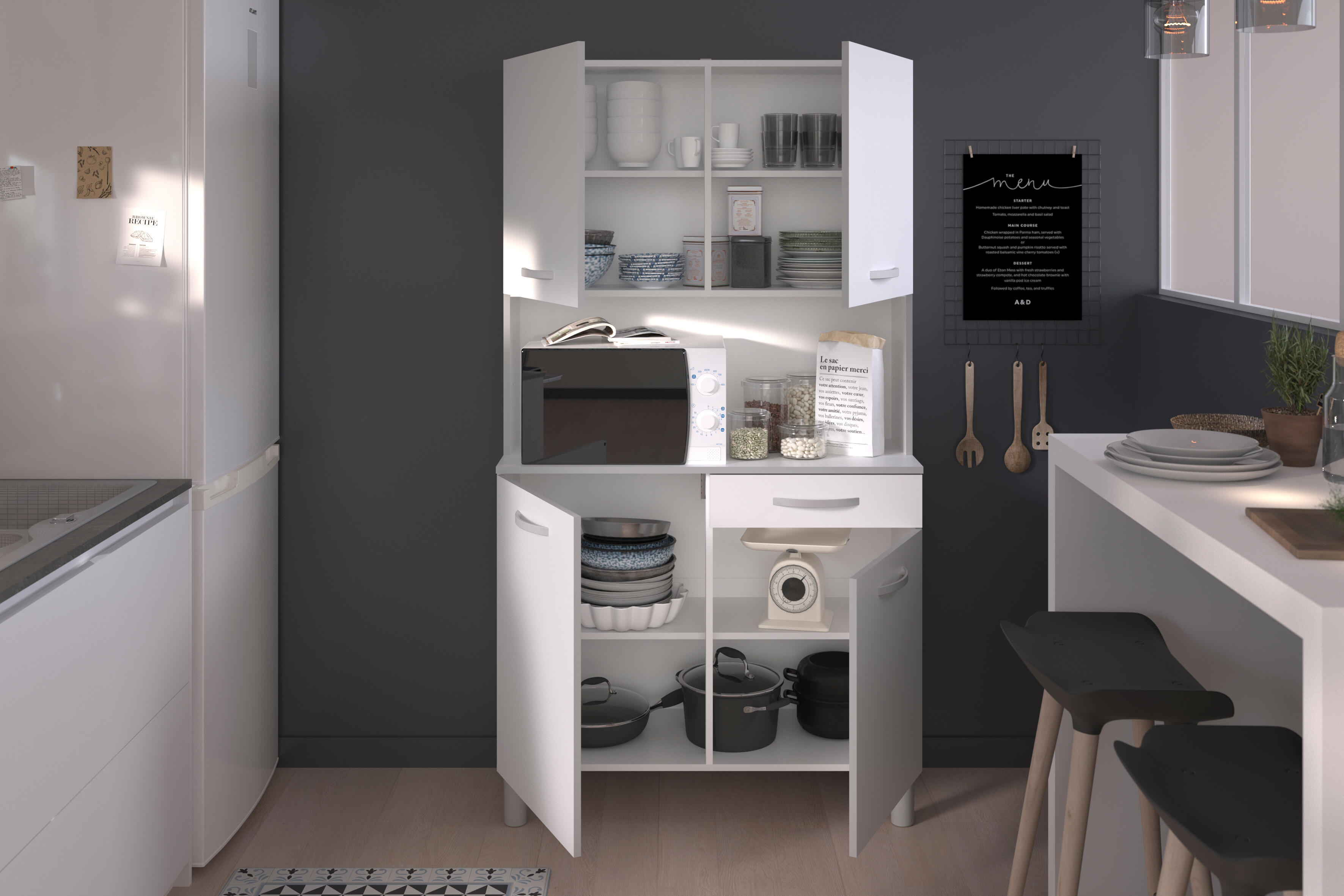 bianco e grigio L 100 x P 40 x H 184.6 cm - 2