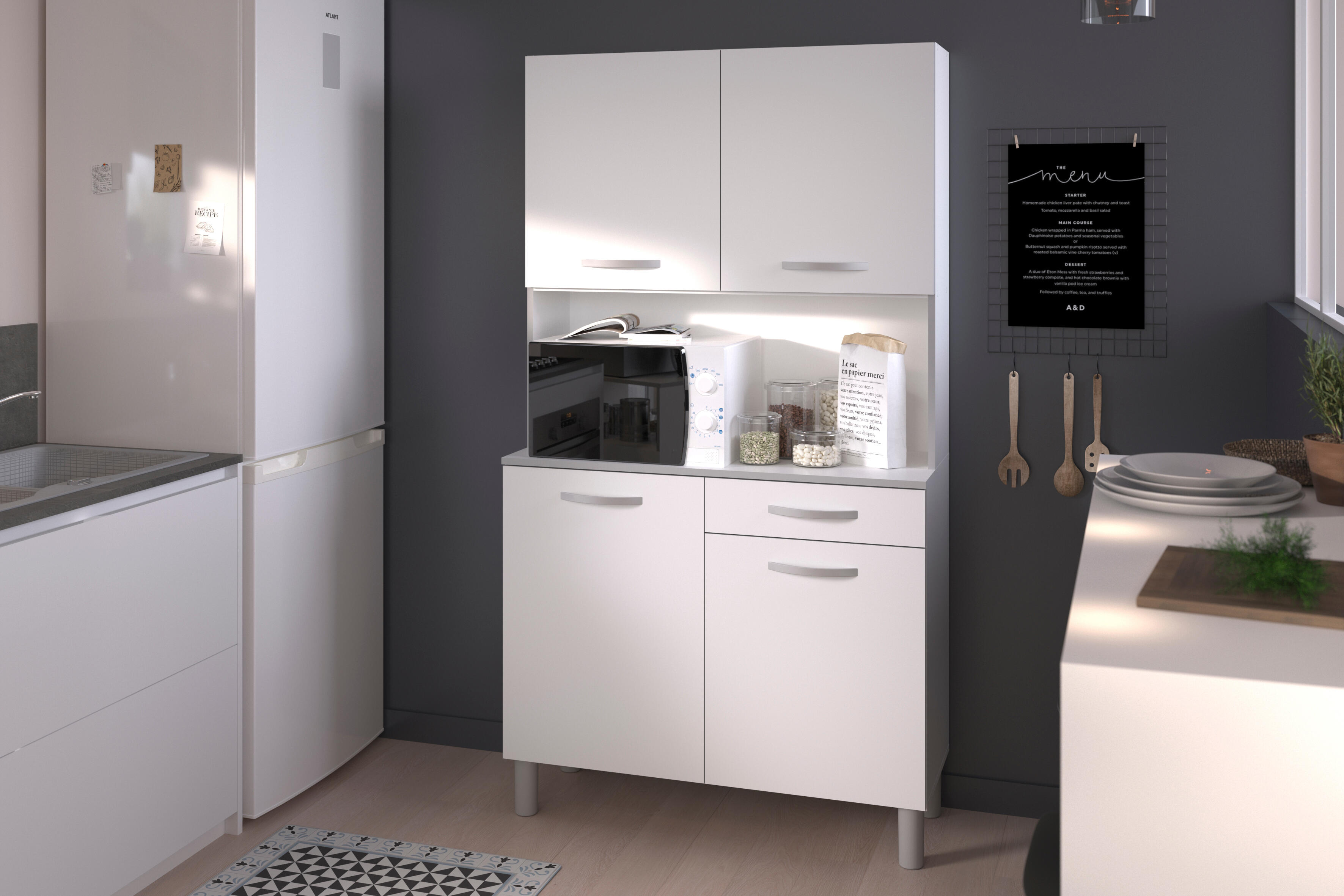 Alacena cocina alto ESSENTIEL blanco 4 puertas + cajón 184.6 x 101,2 x 40 cm - 2