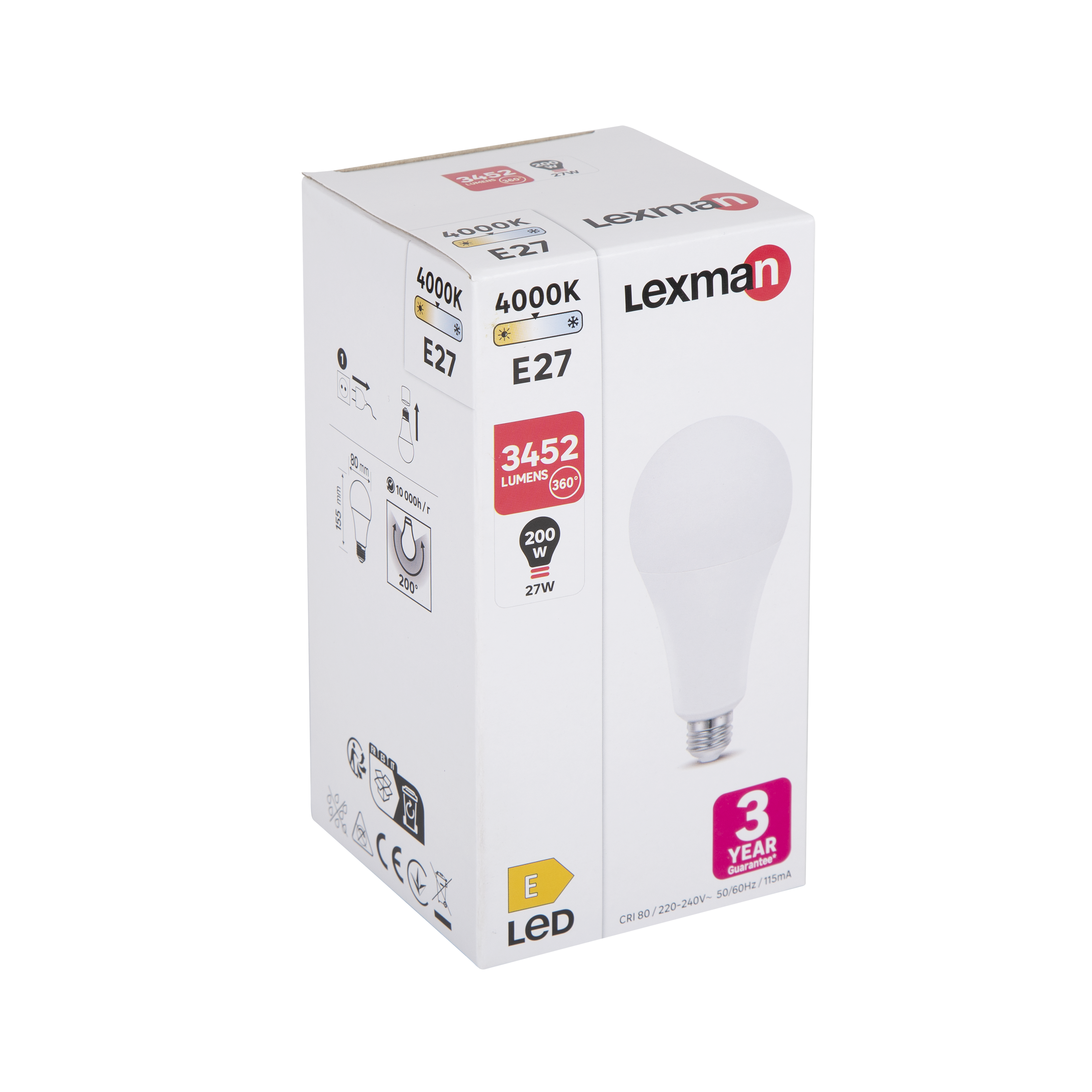 Ampoule led plastique, E27, 3452Lm = 200W, blanc neutre, LEXMAN - 3