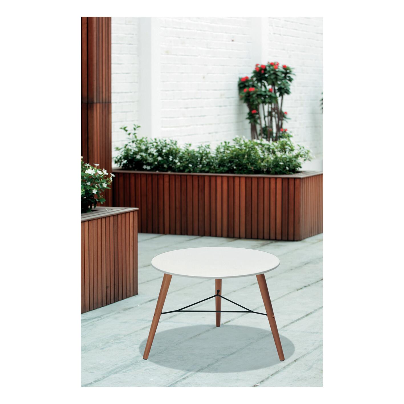 Tavolino da esterno Chamonix in eucalipto con piano in composito bianco per 2 persone 60cm - 4