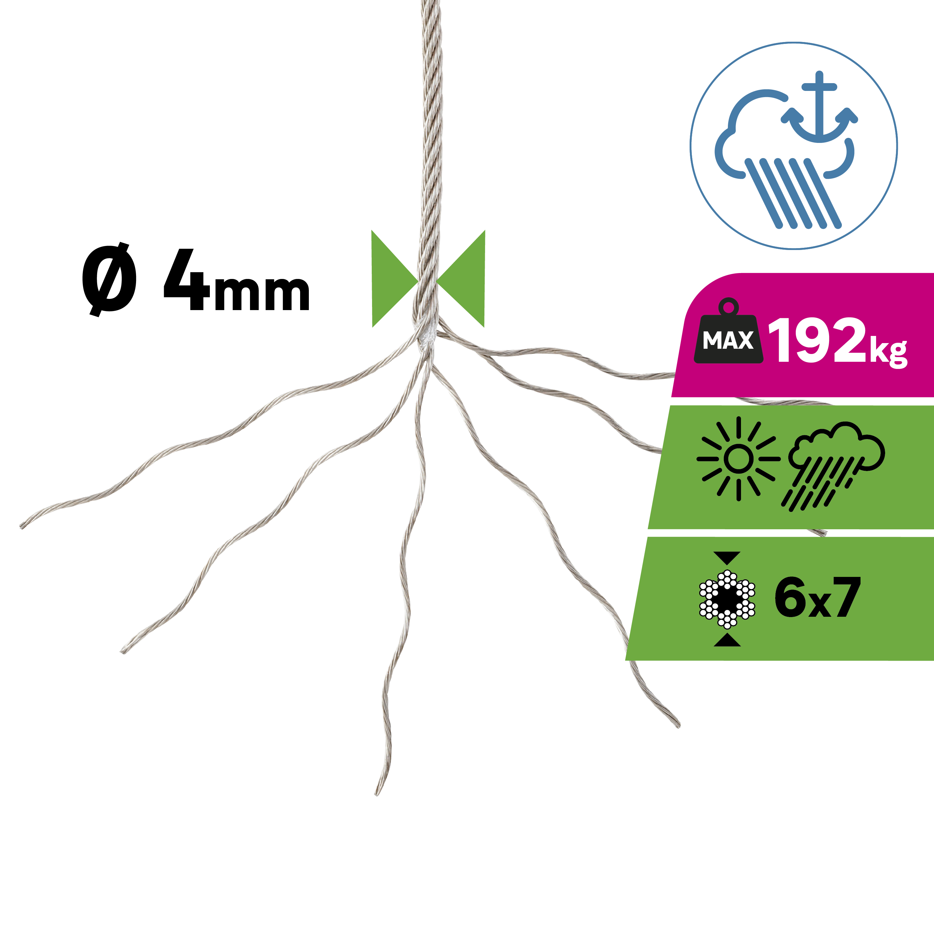 Câble nu acier inoxydable STANDERS, Diam.4 mm x L.5 m - 2