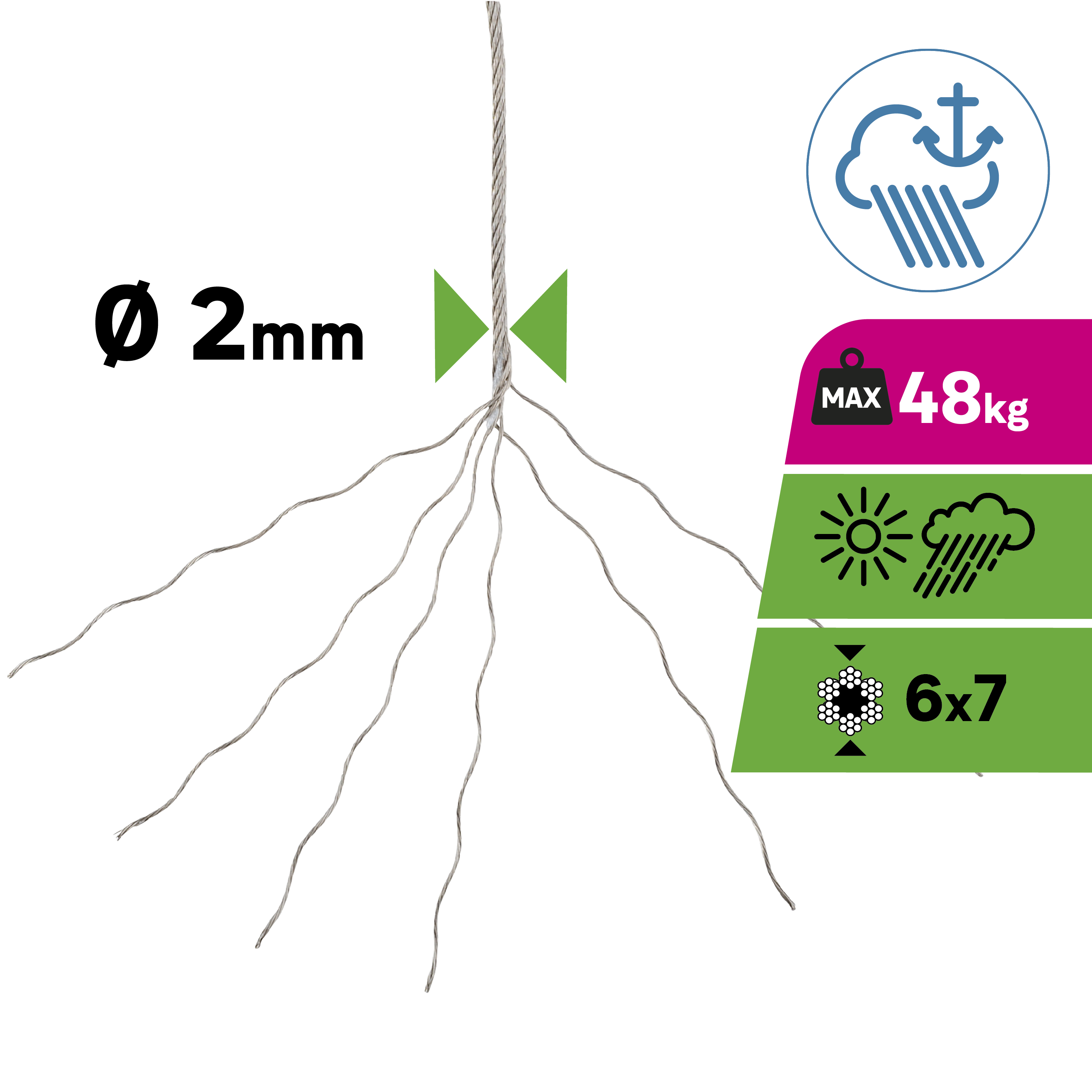 Câble nu acier inoxydable STANDERS, Diam.2 mm x L.10 m - 2