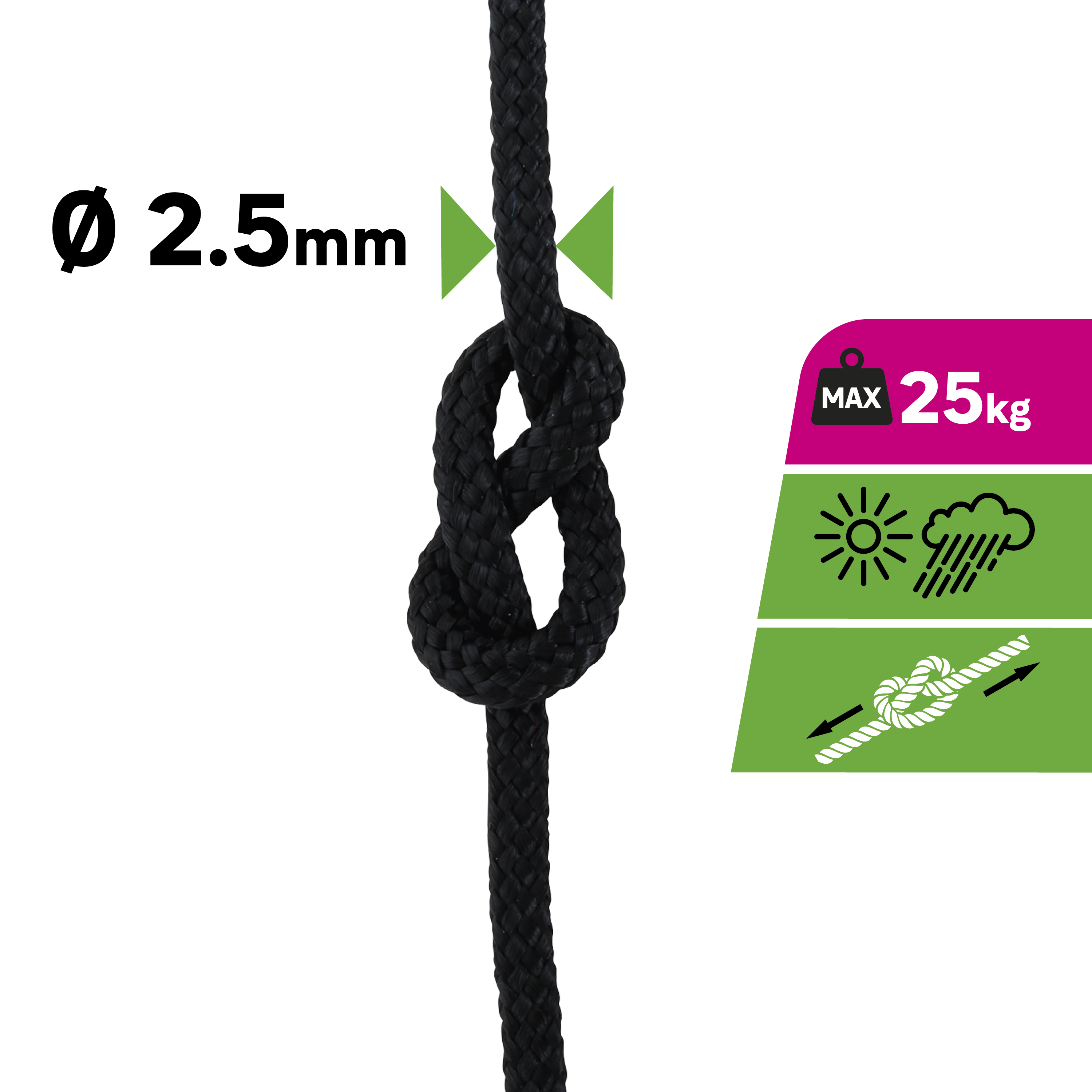 Lina PP 25 kg 2.5 mm x 25 m pleciona czarna fluo - 6