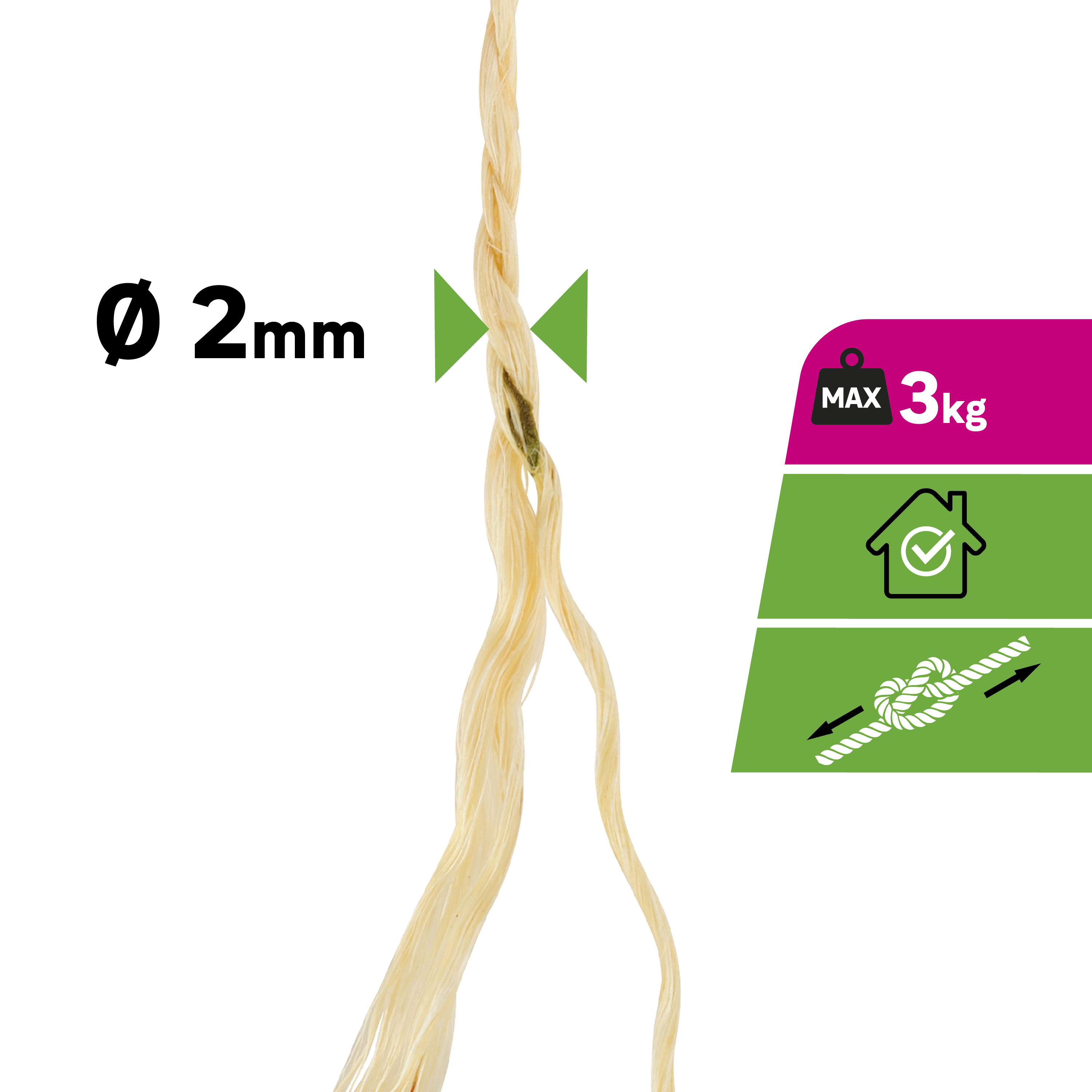 Sznurek sizalowy 3 kg 2 mm x 36 m skręcany beżowy Standers - 10