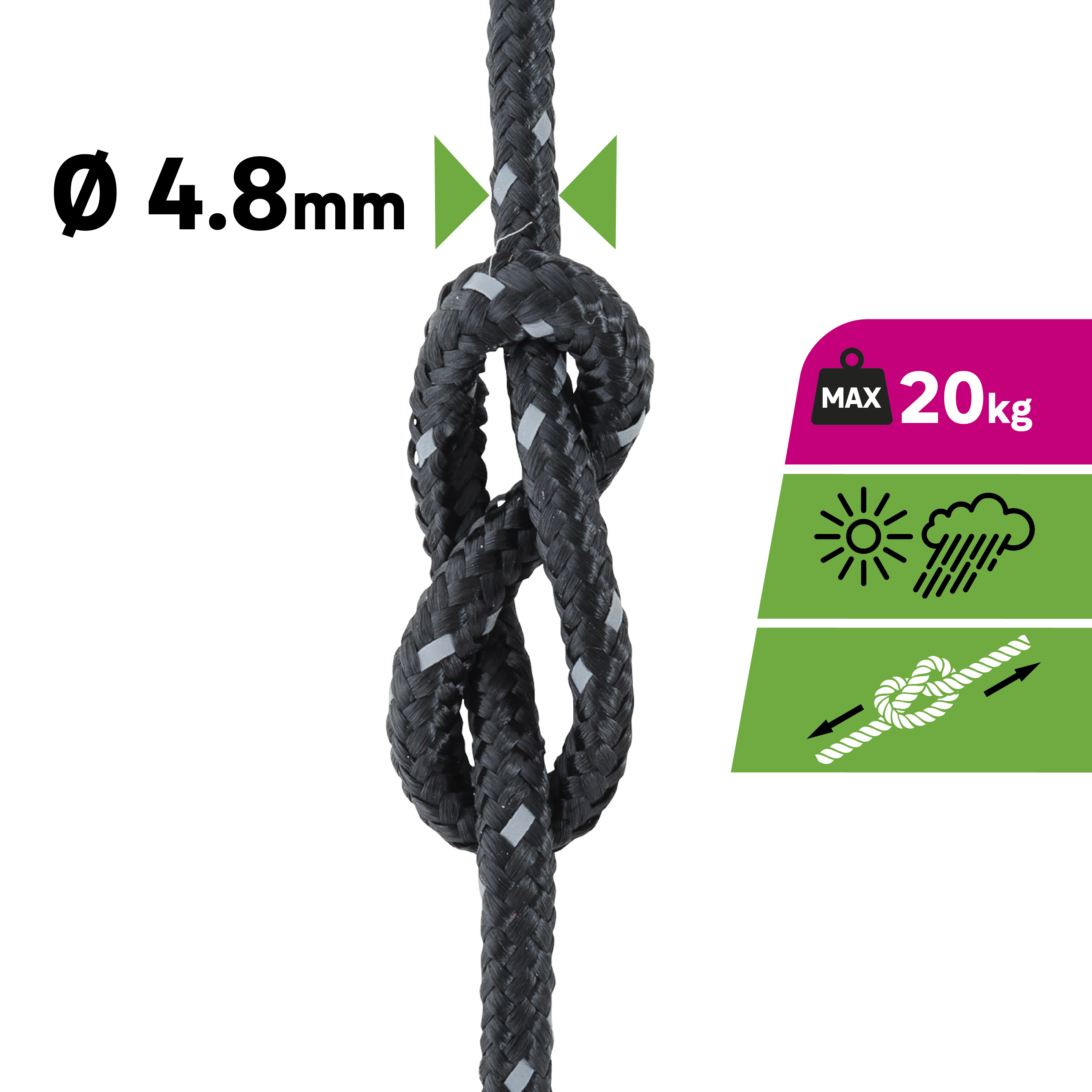 Lina PP odblaskowa 20 kg 4.8 mm x 15 m pleciona czarna - 5