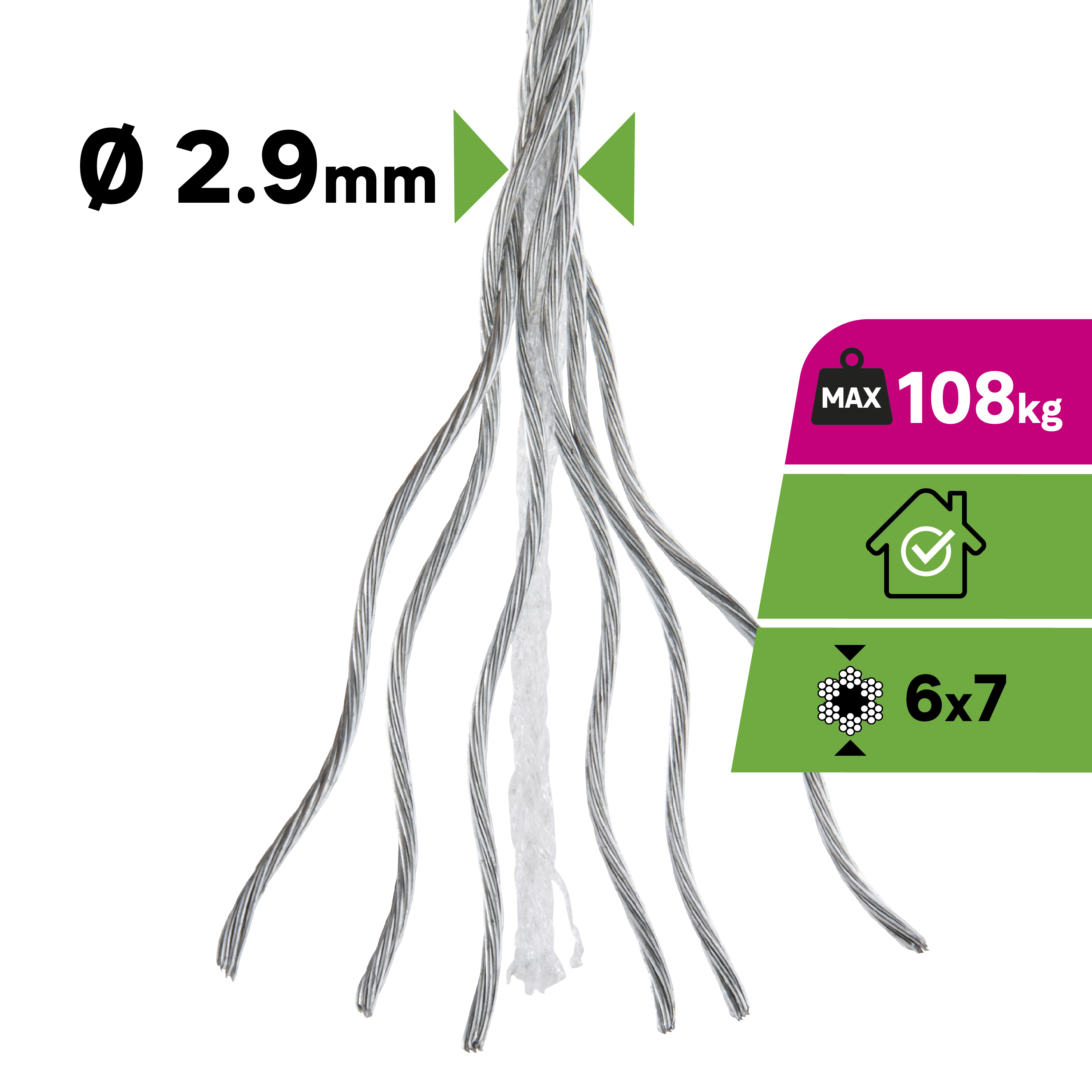 Cable de acero de 2.9mm de ø y 10 m de longitud - 2