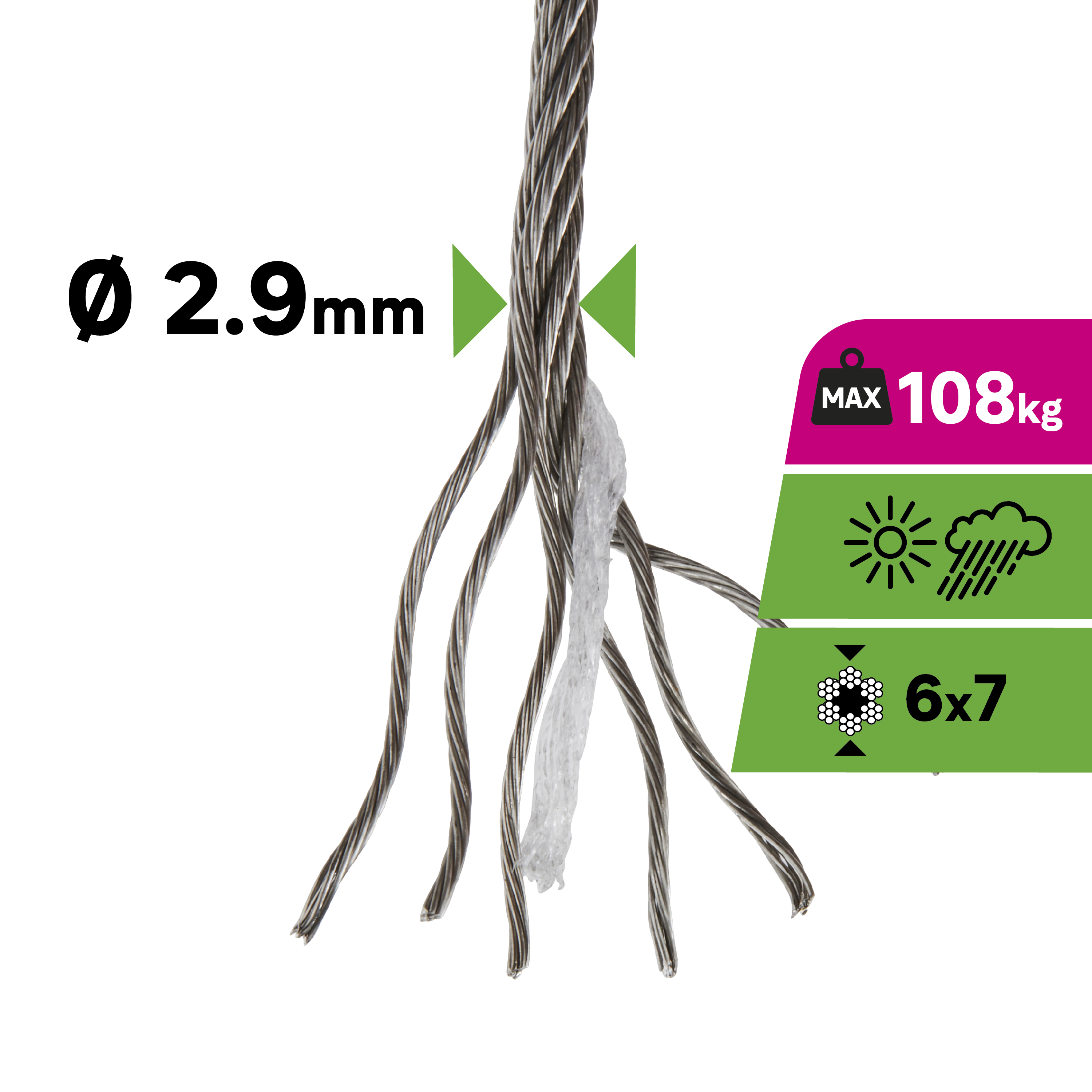 Câble nu acier inoxydable STANDERS, Diam.2.9 mm x L.5 m - 2