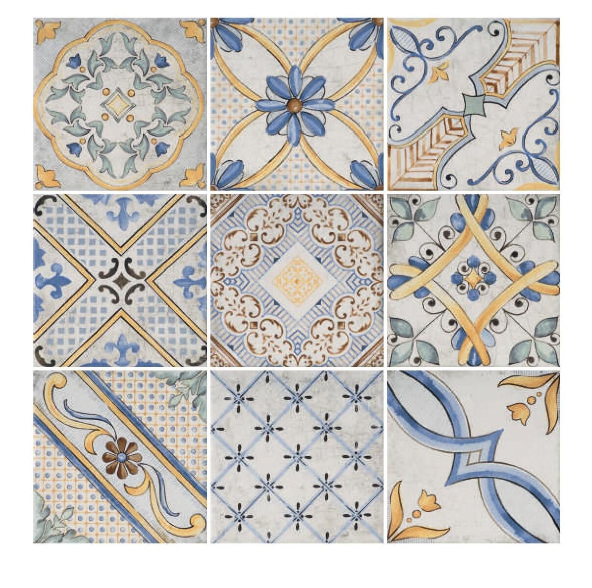 Piastrella da pavimento interno in gres porcellanato 20 x 20 cm smaltato multicolore lucido Med Maiolica traffico intenso (pei 4/5) Sp. 8.2 mm 1.42 mq - 14