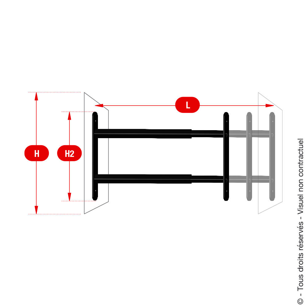 Grille de défense téléscopique 2 barreaux 55 cm à 103 cm, acier peint noir AFBAT - 2