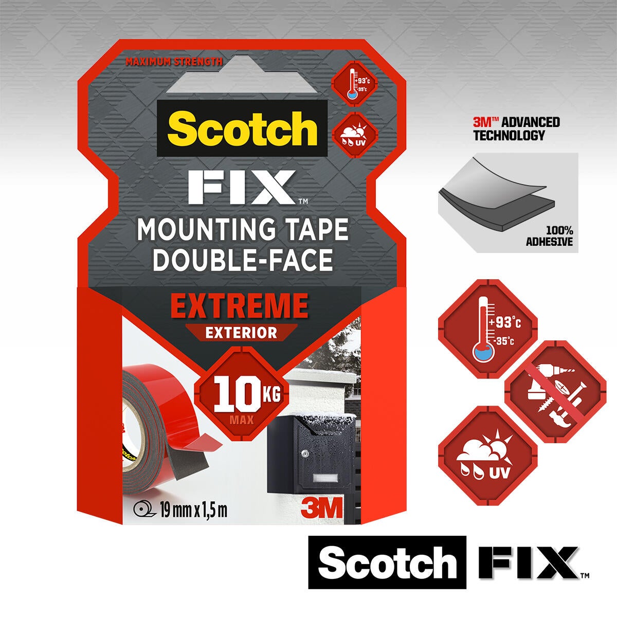 Ruban adhésif double-face Extrême extérieur SCOTCH FIX L.1.5m x 19mm - 2