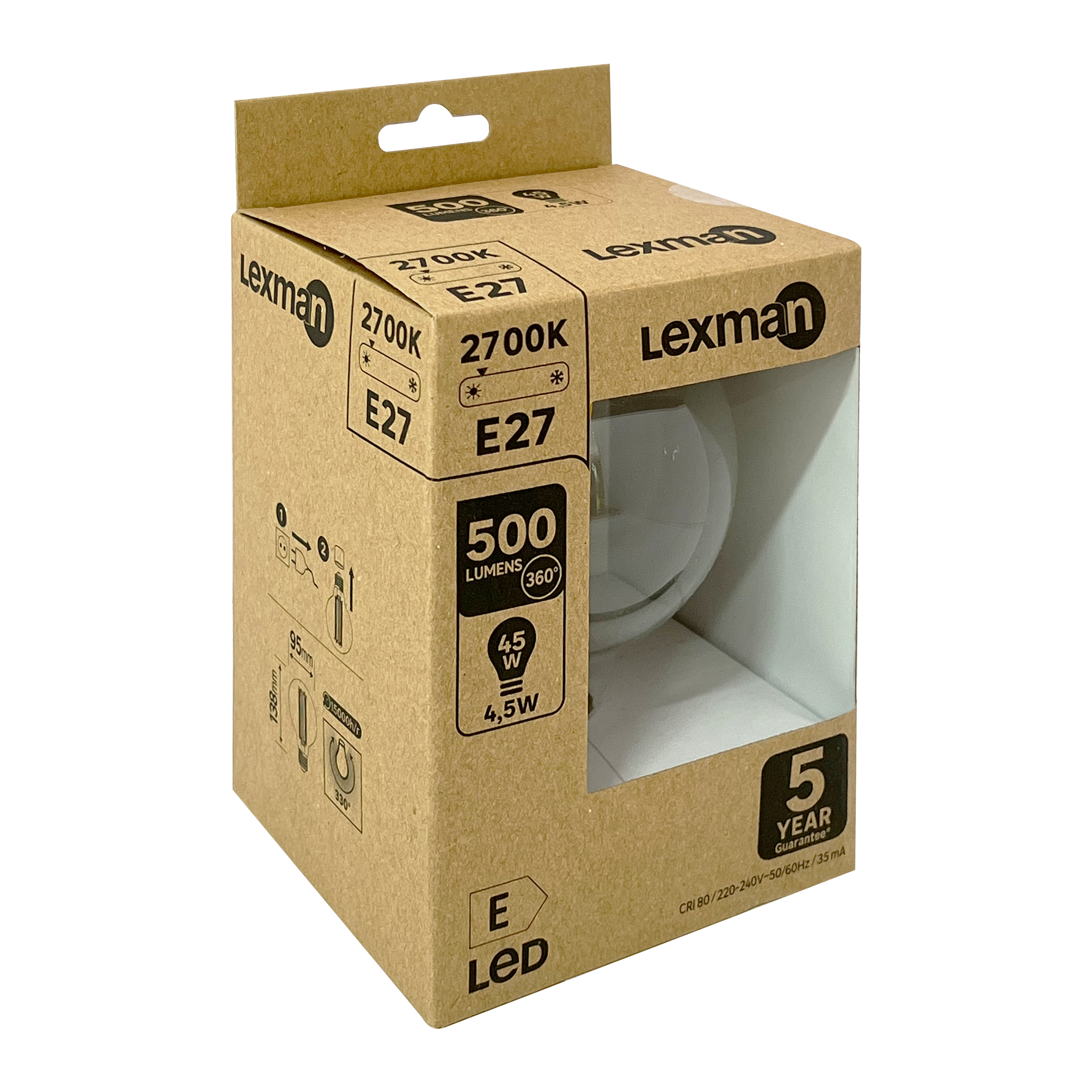 Lâmpada led filamentos carbono E27 G95 500lm 2700k - 5