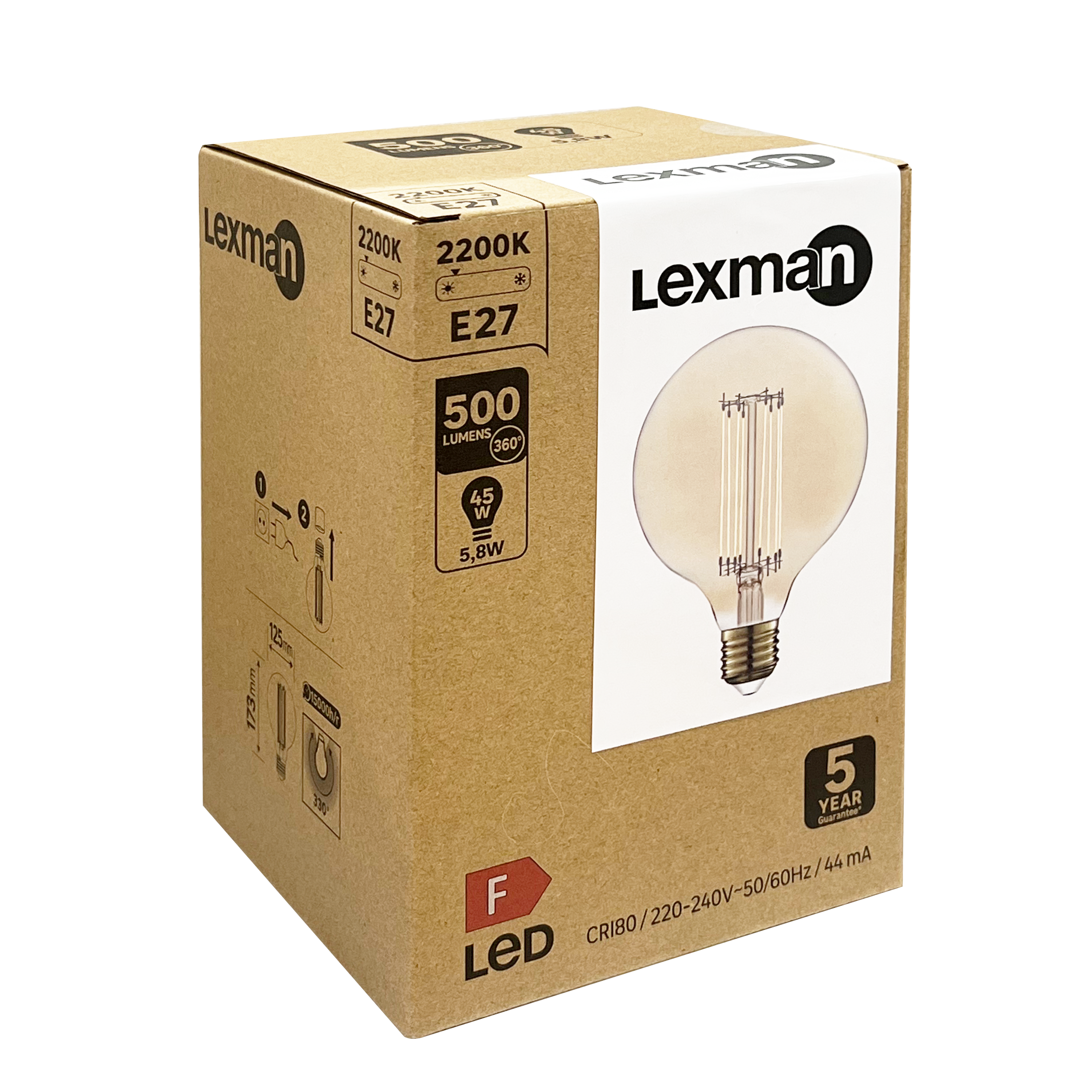 Lâmpada led led filamentos carbono g125 e27 500lm 2200k - 7