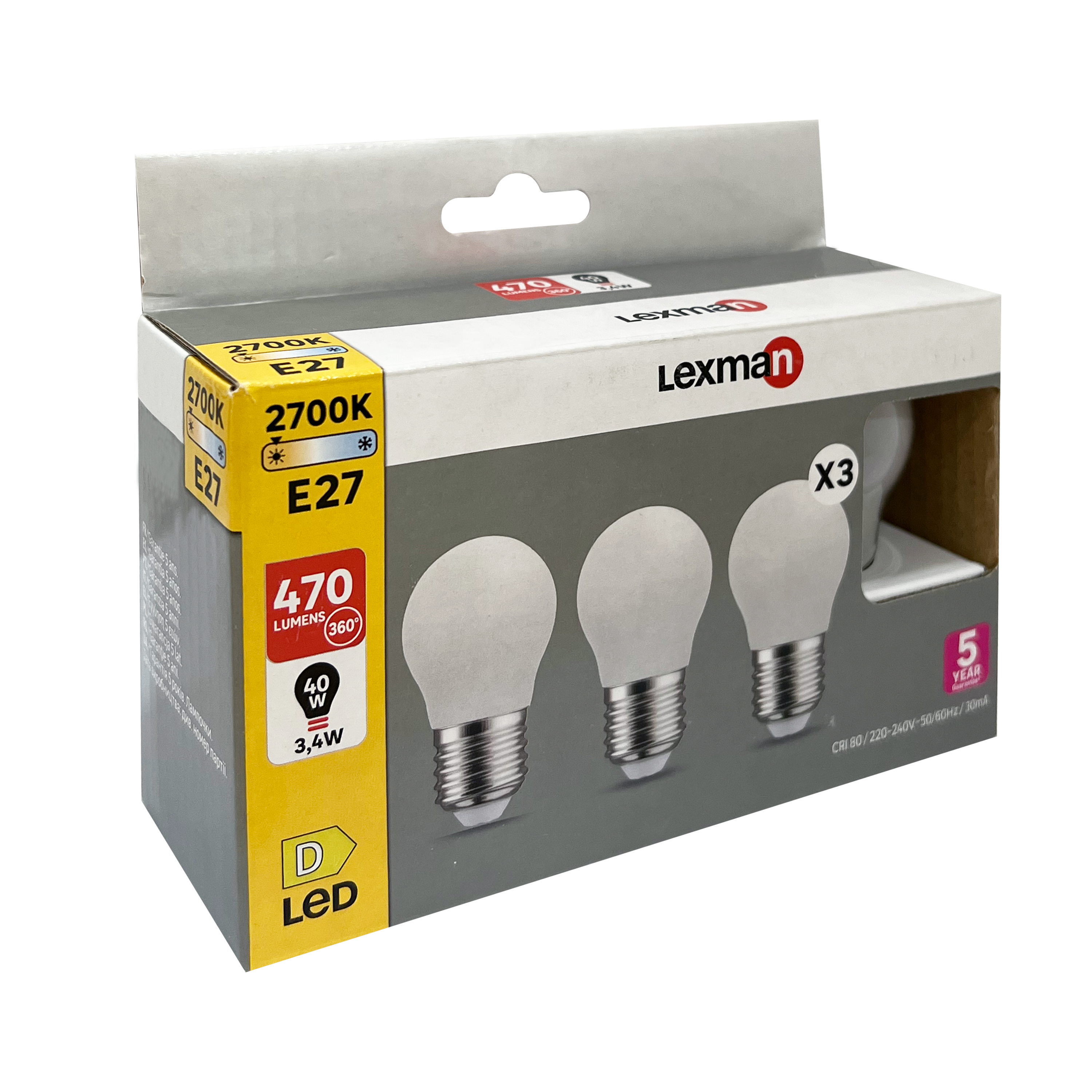 Lot De 6 Ampoules LED Sphériques E27 LEXMAN 5W (équivalent 40W) Blanc Chaud - Neuf