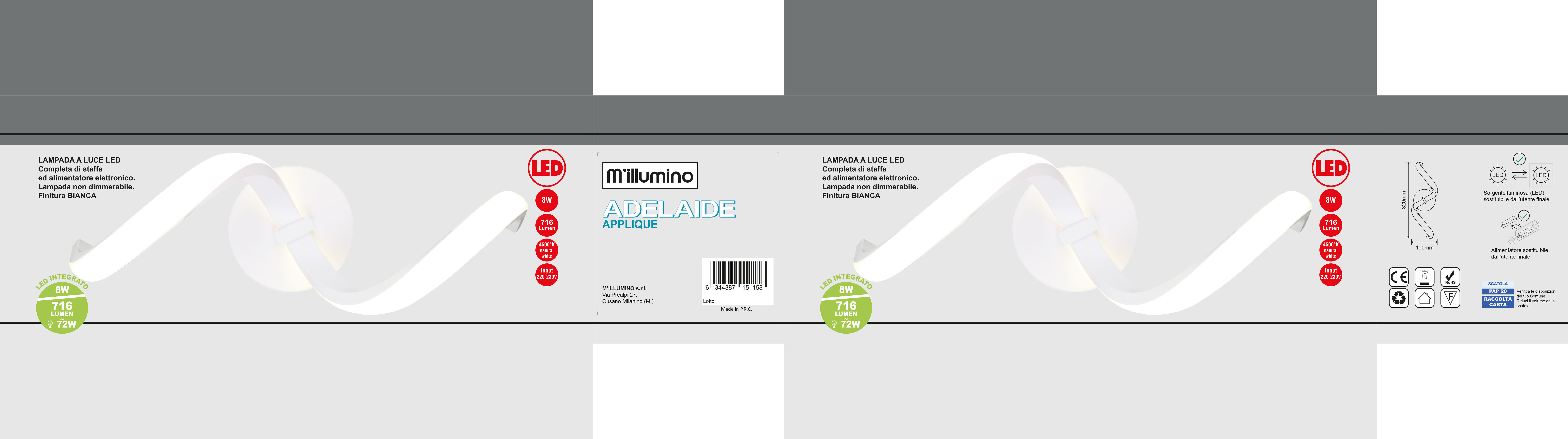 Applique LED moderno ADELAIDE bianco IP20, luce bianco naturale 716 lumen - 4