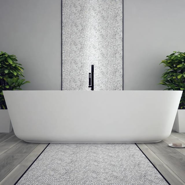 Mosaico in pietra Microsasso bianco e beige opaco L 30 x L 30cm x Sp. 8 mm