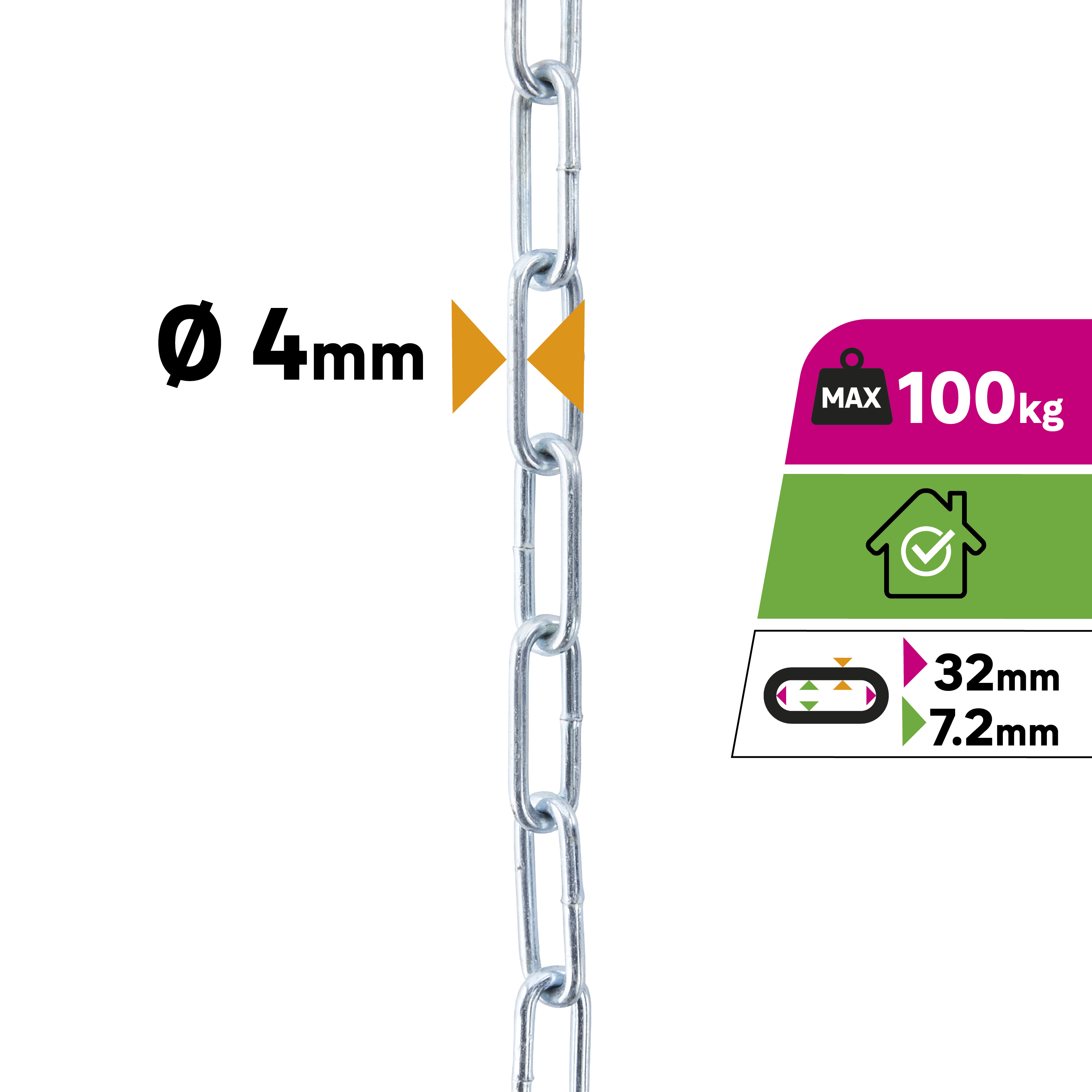 Chaîne acier STANDERS, Diam.4 x l.16 mm x L.2.5 m - 2