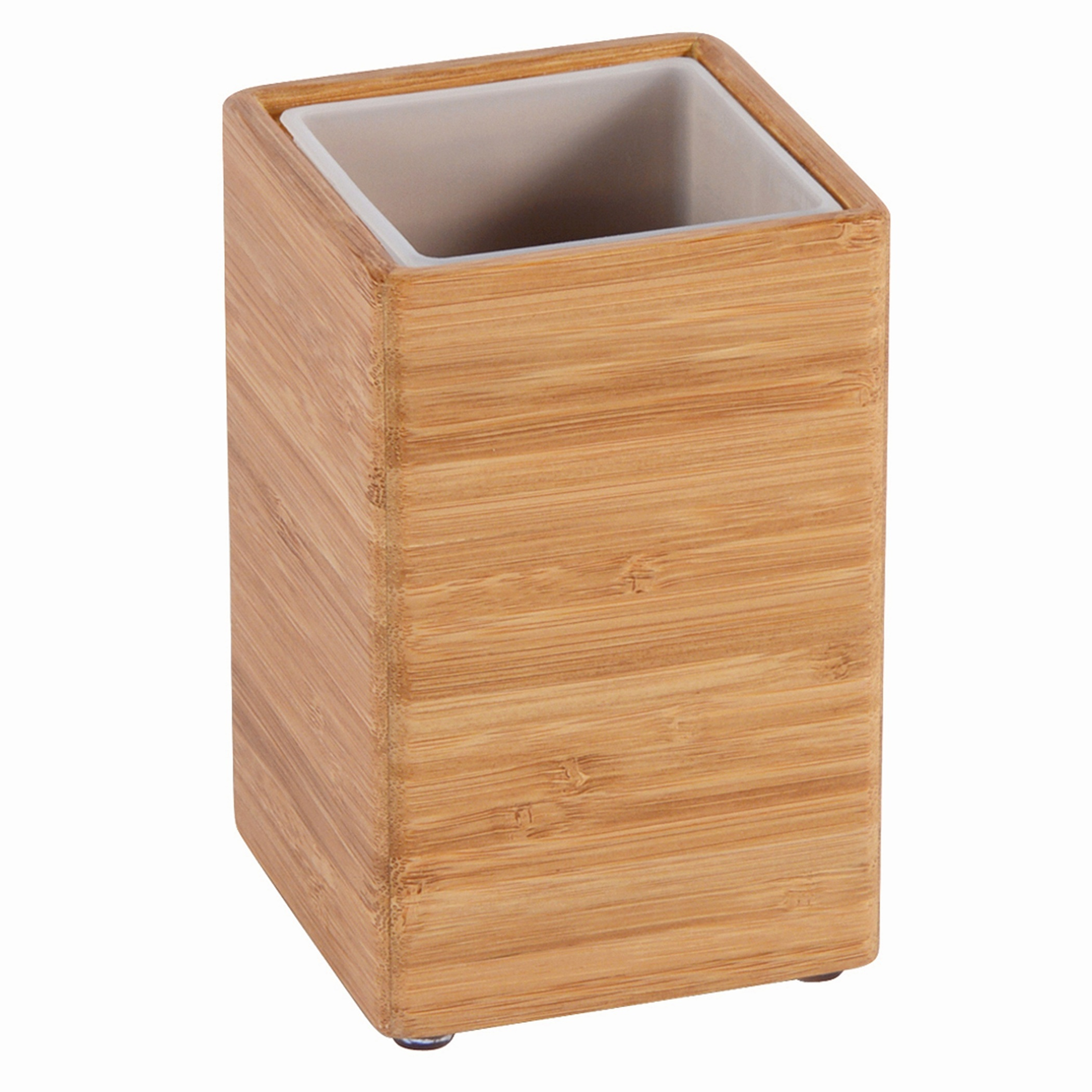 Bicchiere da bagno porta spazzolini Natural bamboo  L 7 x H 11 in bambù legno chiaro - 12