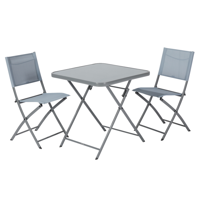 2 cadeiras de jardim em aço azul com mesa de jardim, material emys