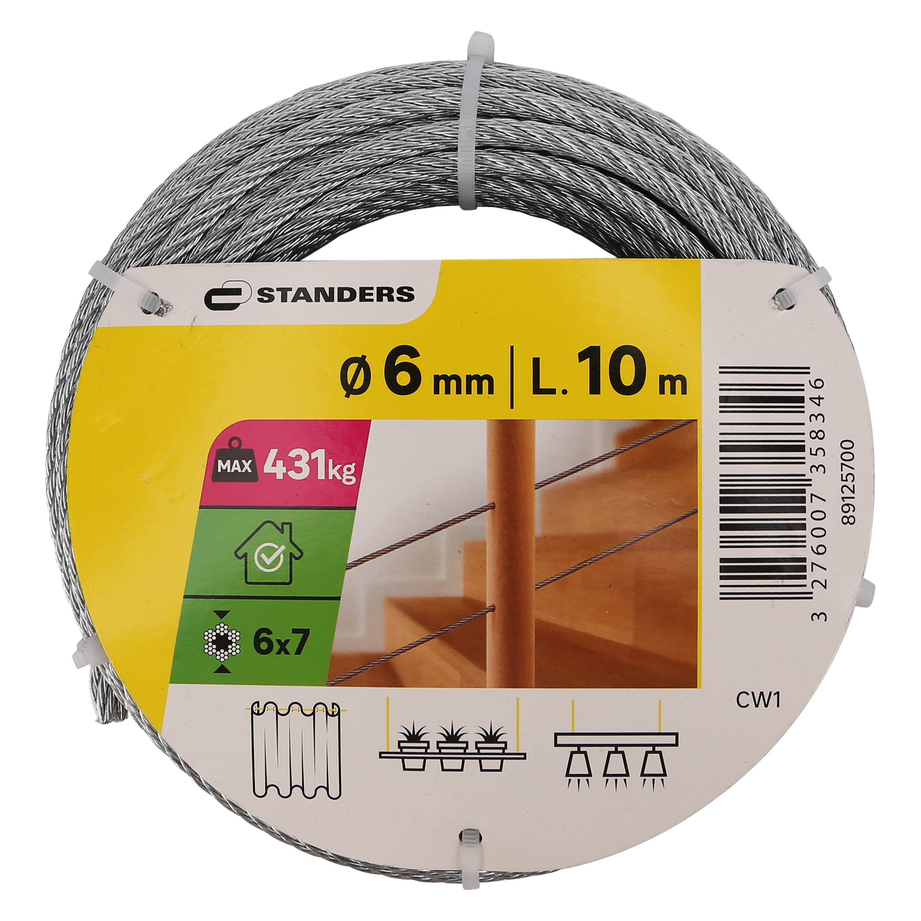 Linka stalowa ocynkowana 431 kg 6 mm x 10 m Standers - 7