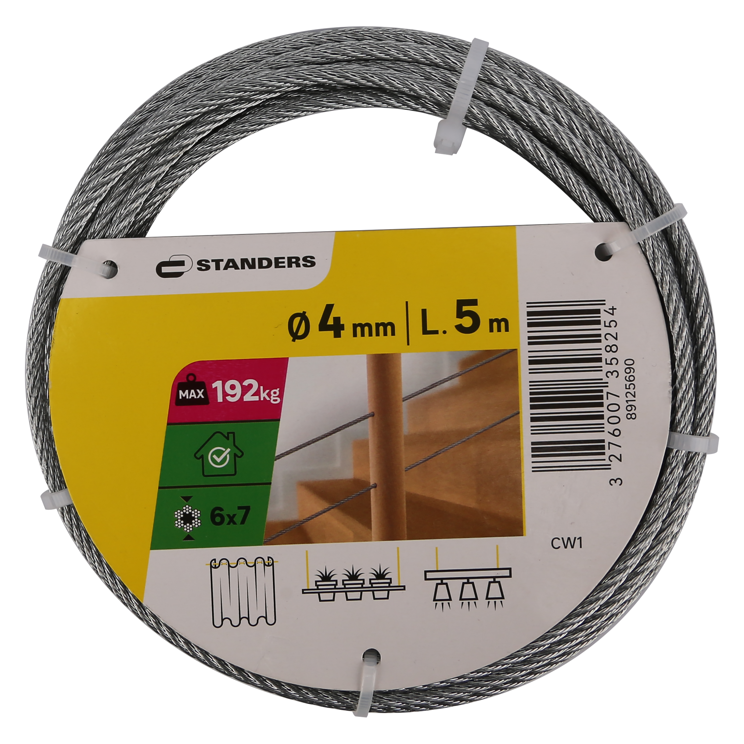 Câble nu acier STANDERS, Diam.4 mm x L.5 m - 8