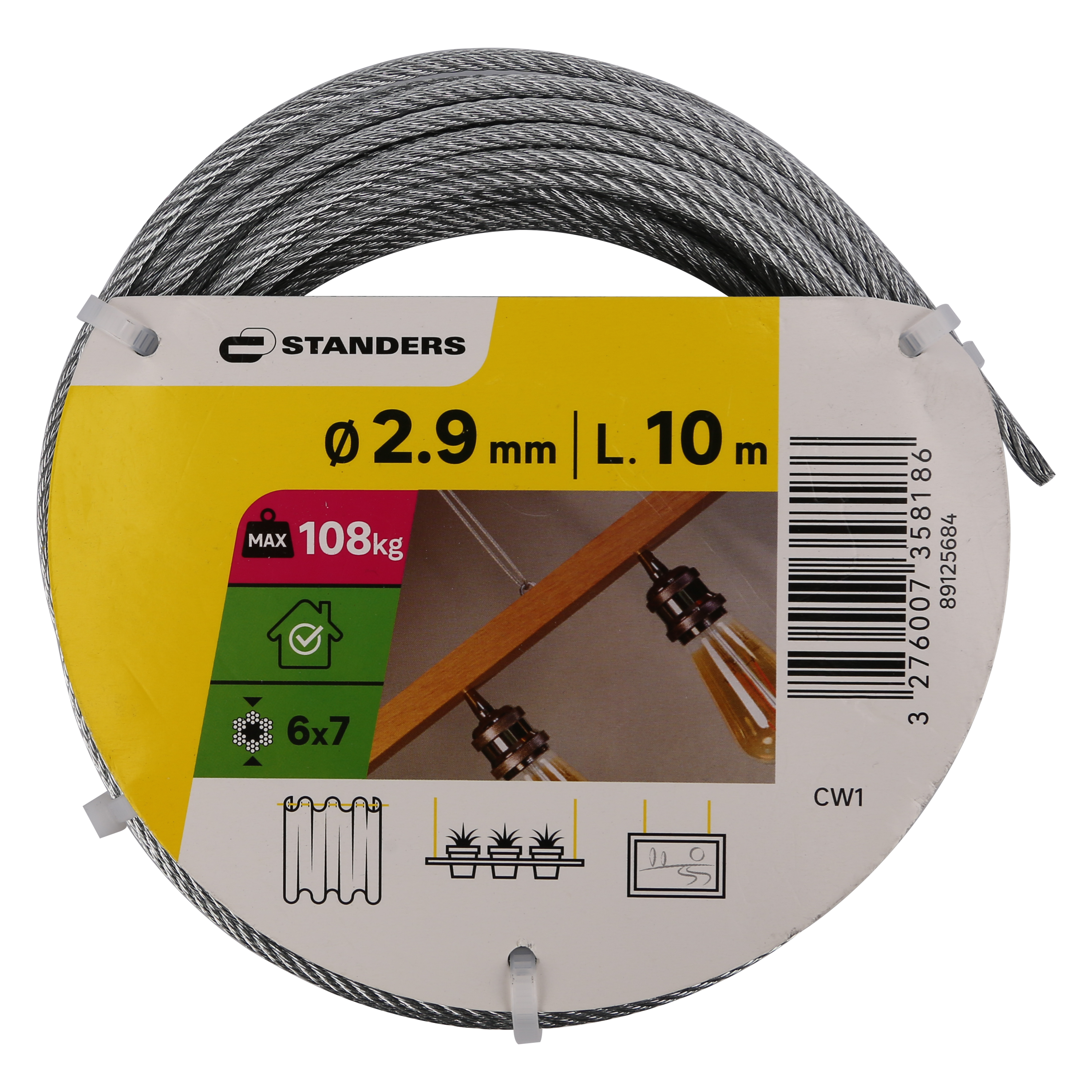 Câble nu acier STANDERS, Diam.2.9 mm x L.10 m - 15