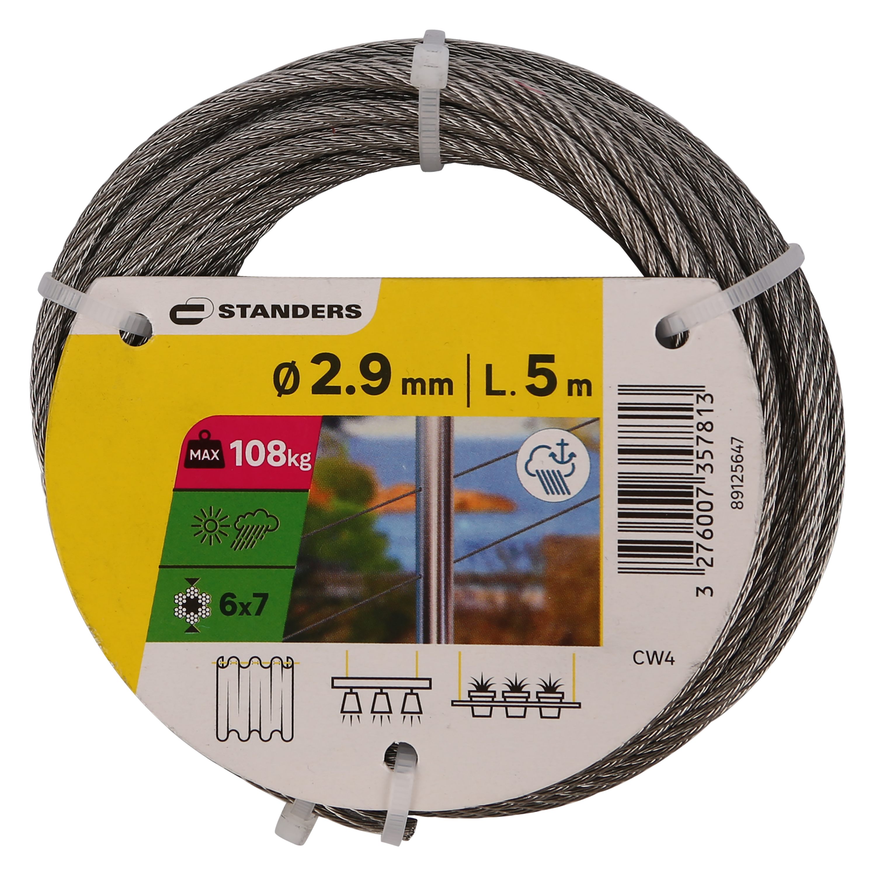 Câble nu acier inoxydable STANDERS, Diam.2.9 mm x L.5 m - 8