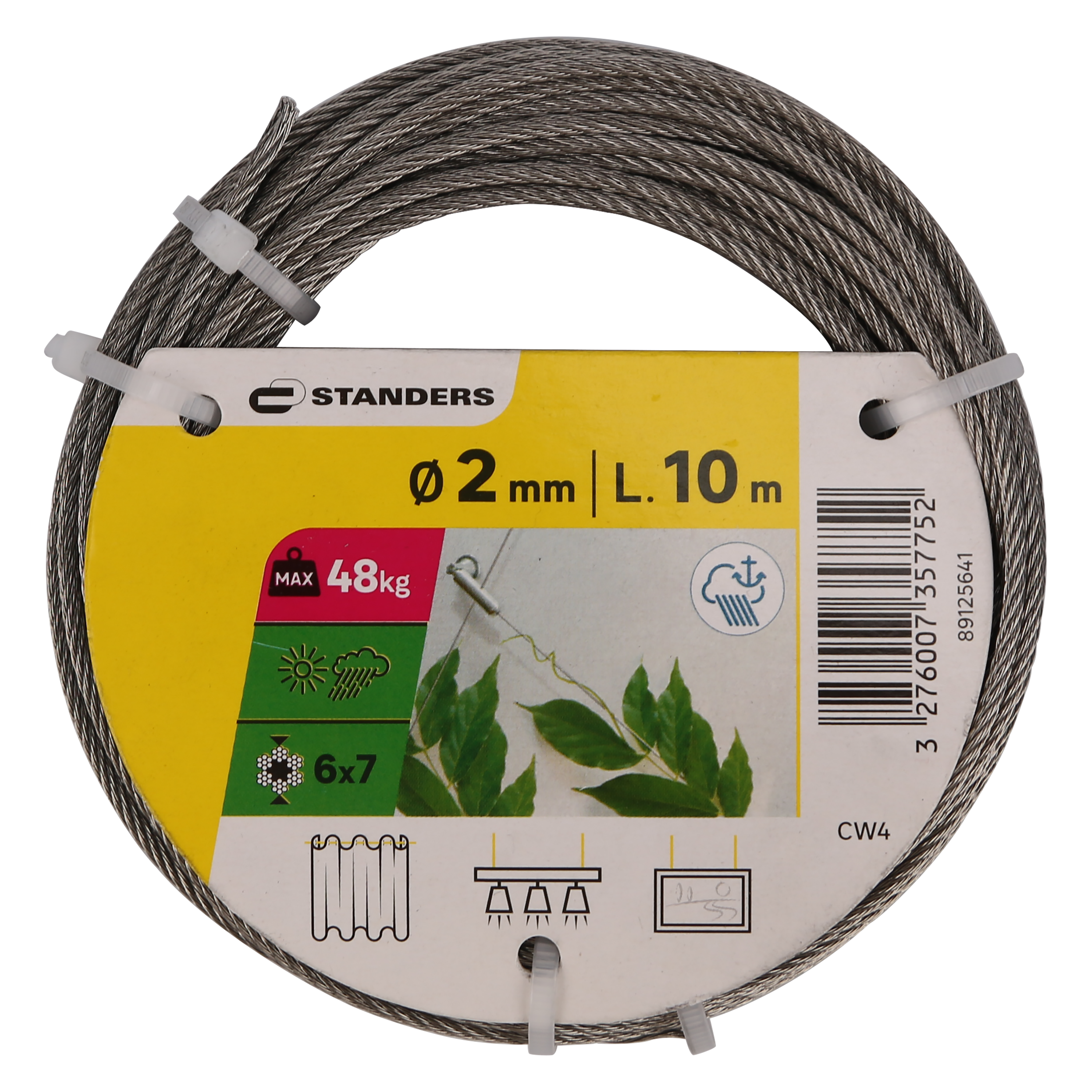 Câble nu acier inoxydable STANDERS, Diam.2 mm x L.10 m - 7