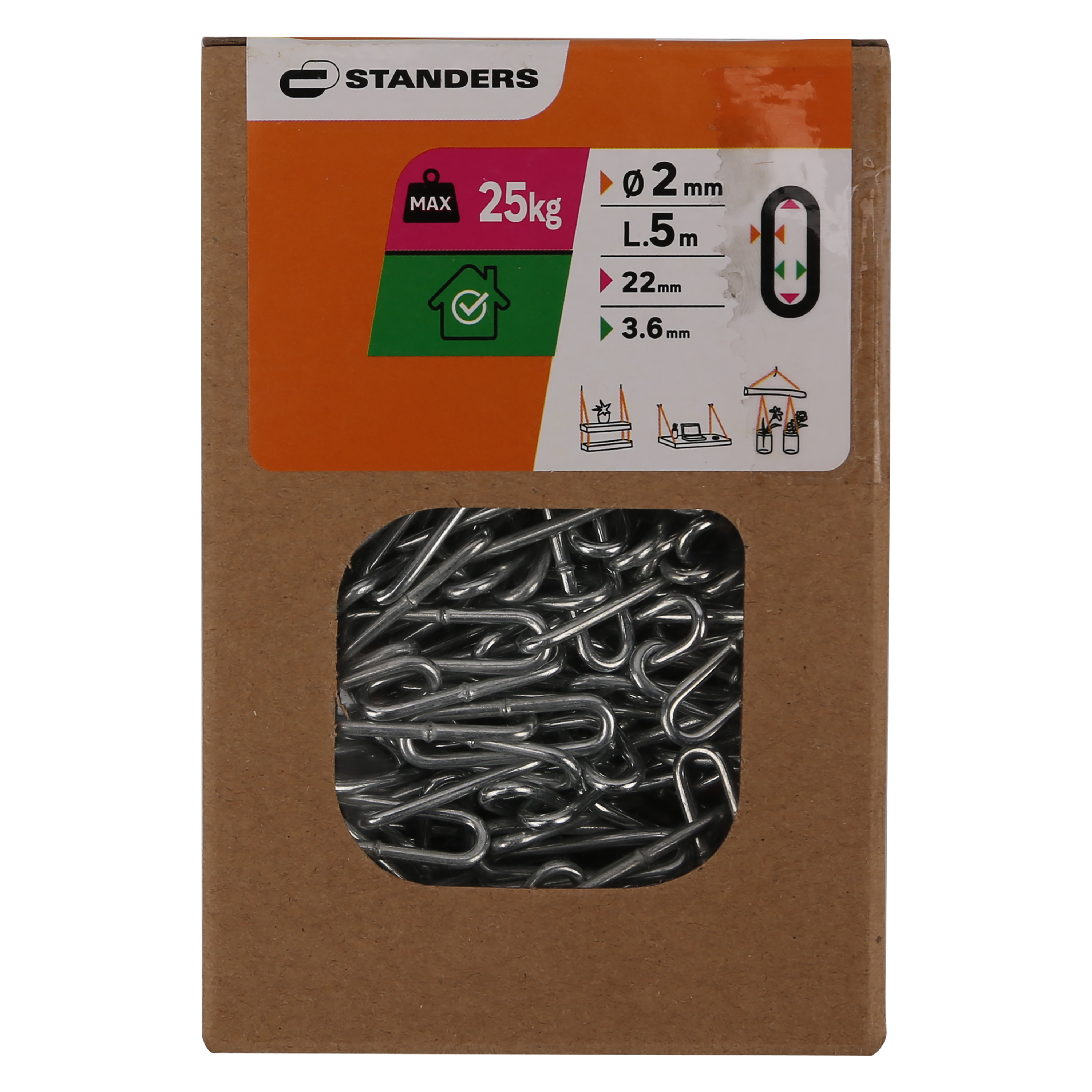 Corrente de aço ZINCADO STANDERS ELO LARGO 2MM 5M - 6