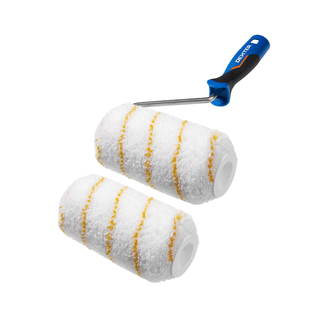 Kit para pintar superficies lisas compuesto de 2 recambios de rodillo 220mm (poliamida, altura del pelo 20 mm, diámetro 55 mm) + mango para rodillo (mango suave al tacto, diámetro de la varilla de acero 8 mm) DEXTER