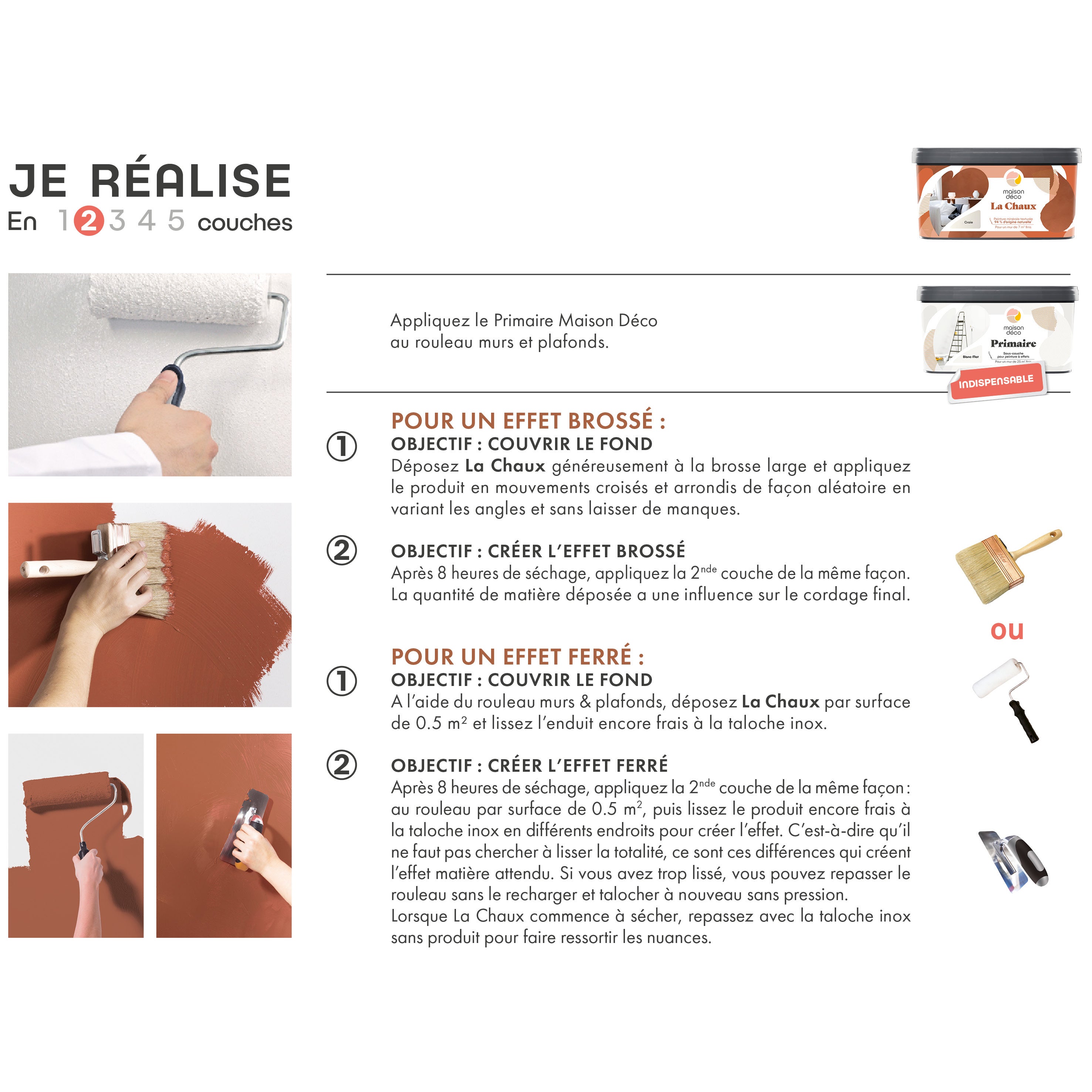 Peinture à effet, La chaux MAISON DECO, chanvre, mat, 2.5 l - 9