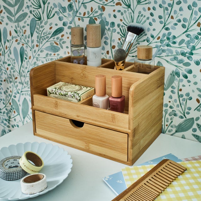 Boîte De Rangement En Bois Pour Produits Féminins - Avec Couvercle Et 2 Compartiments, Idéale Salle De Bain