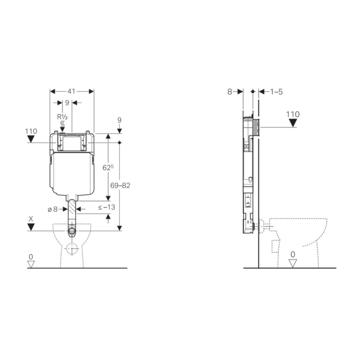 Cassetta wc a incasso GEBERIT GBR109.790.00 bianco pulsante doppio comando 9 L - 2