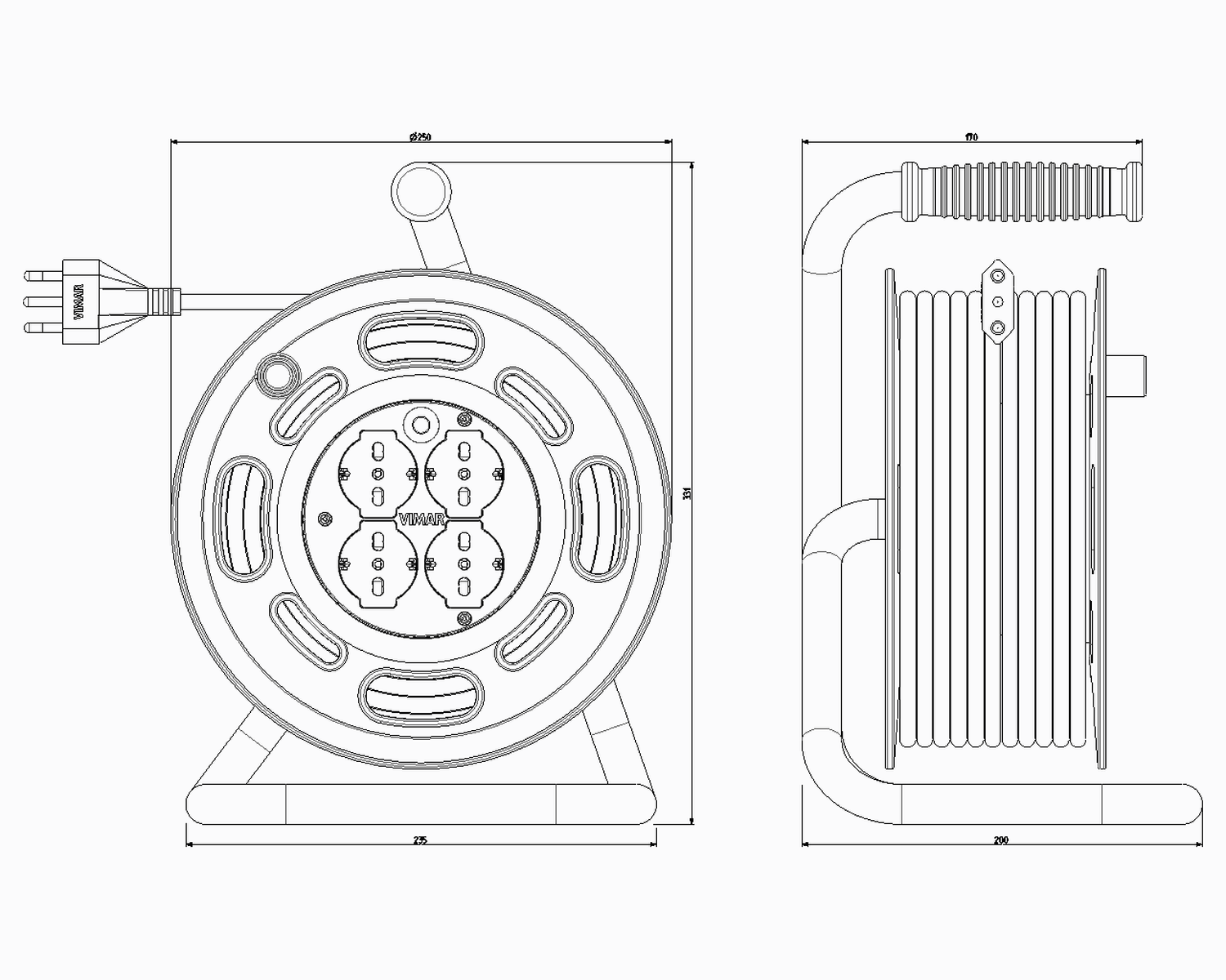 Avvolgicavo VIMAR 30m cavo H05VV-F 3G1 mm² 4 prese, presa schuko spina Schuko per il bricolage - 4