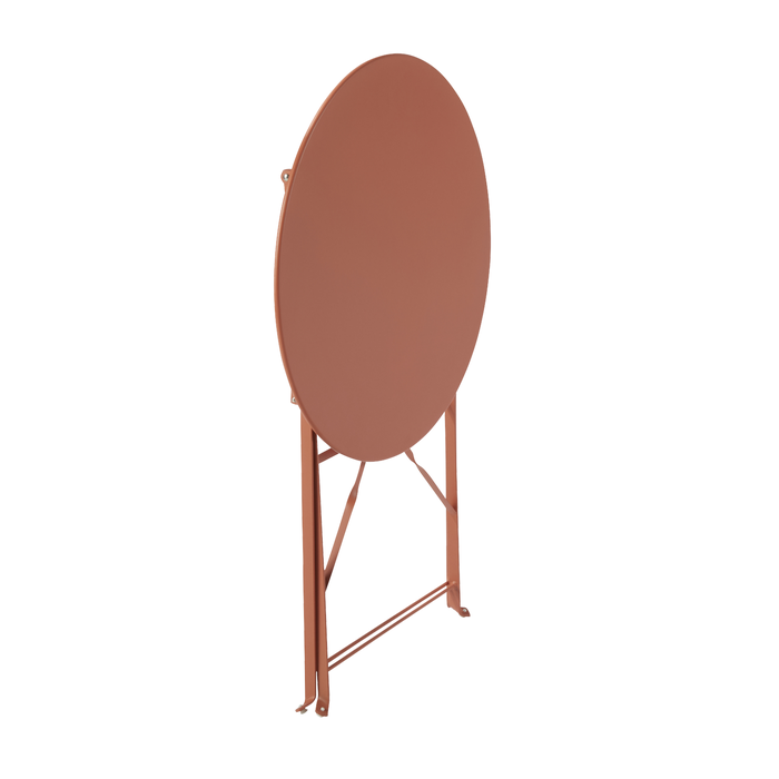 uma mesa dobrada laranja para armazenamento, material floral
