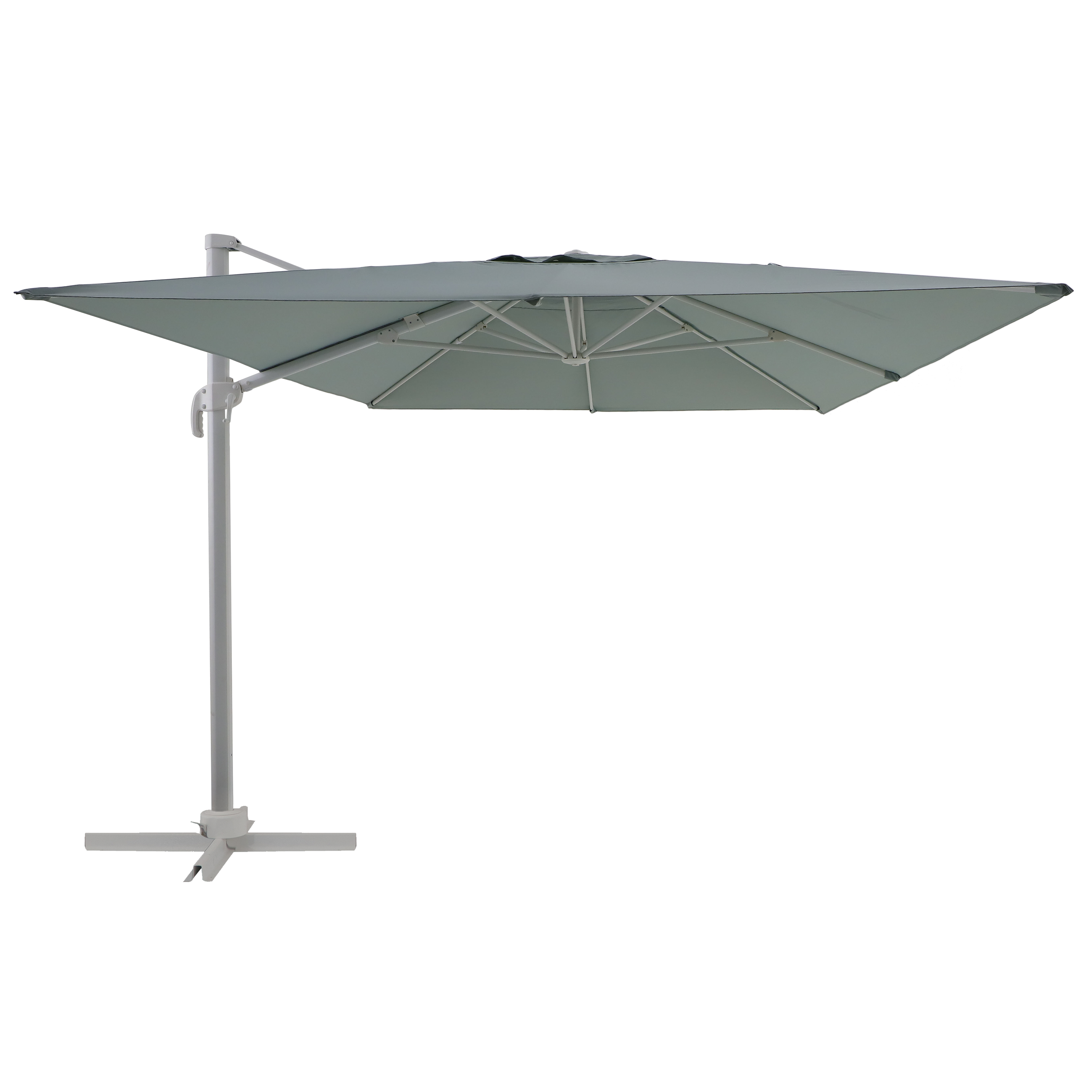 Parasol excéntrico rectangular de aluminio/acero naterial aura sage 293x386 cm + 4 pies de parasol gomo cuadrado de cemento de 26 kg