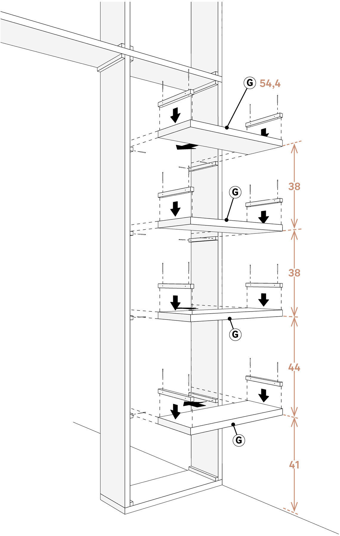 schéma du montages de petites étagères