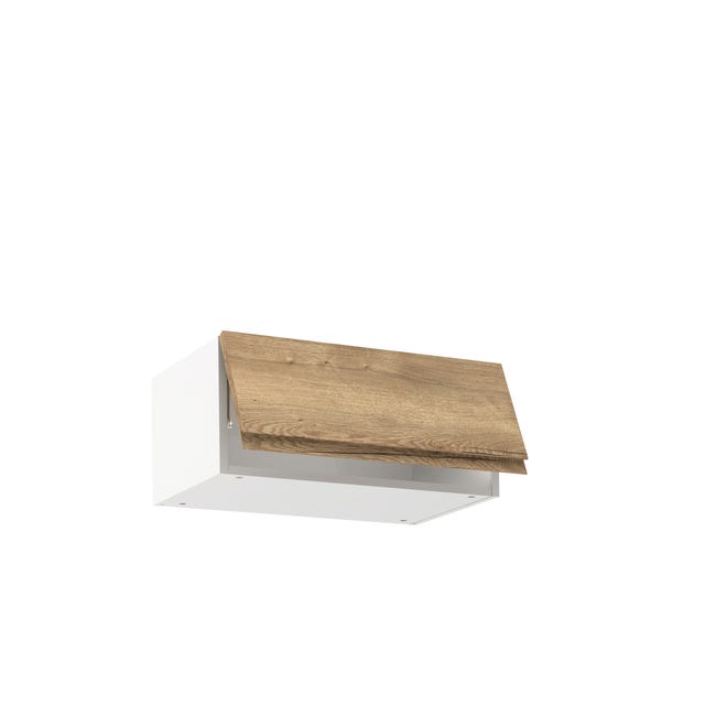 Meuble Haut De Cuisine 1 Porte ORIGAN – Blanc Mat & Chêne Kronberg – 60x30x42 Cm – Fabriqué En France, Abattant Pratique