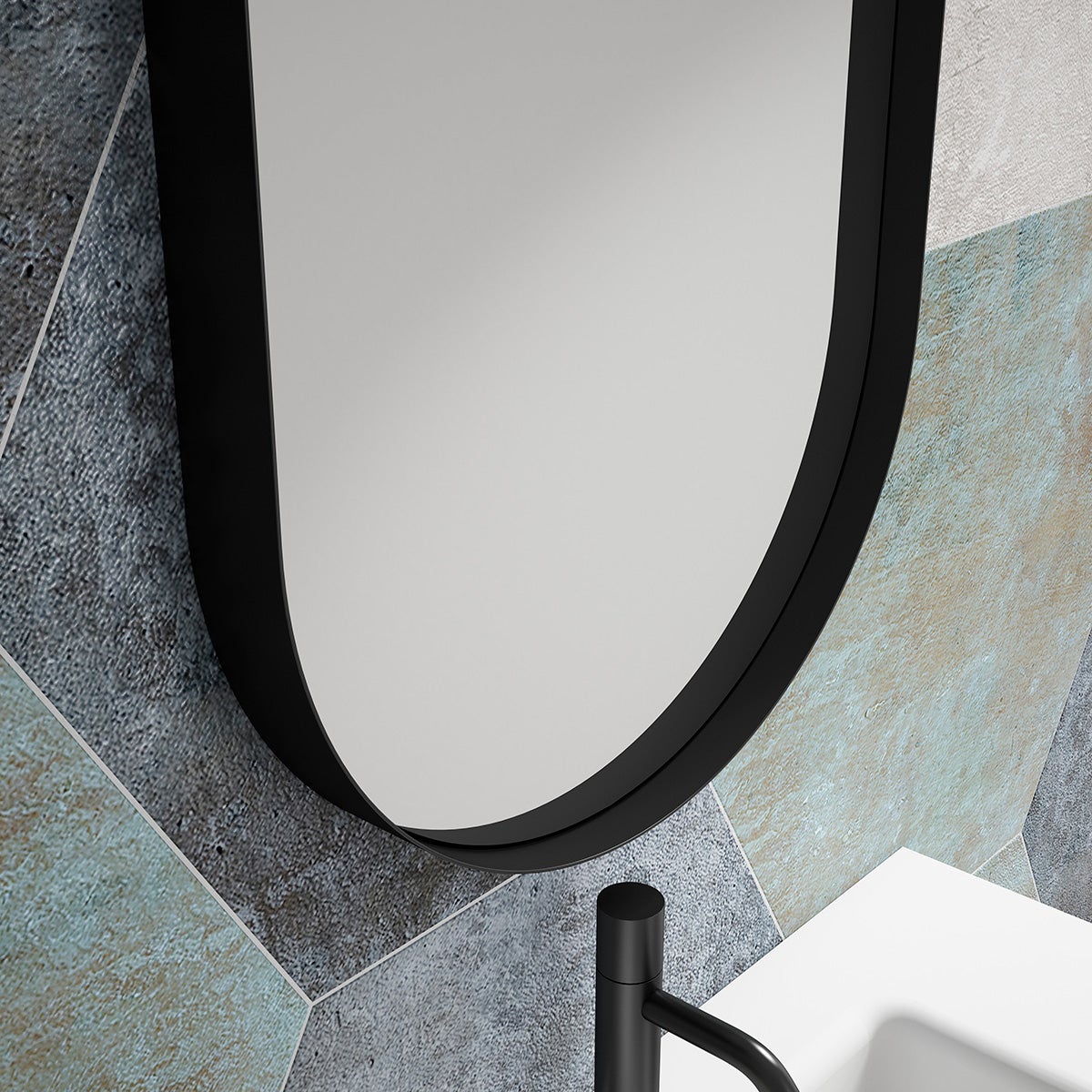 TEHOME Specchio ovale in metallo nero con perno per bagno e vanità, specchio inclinabile per parete 40 x 50 cm