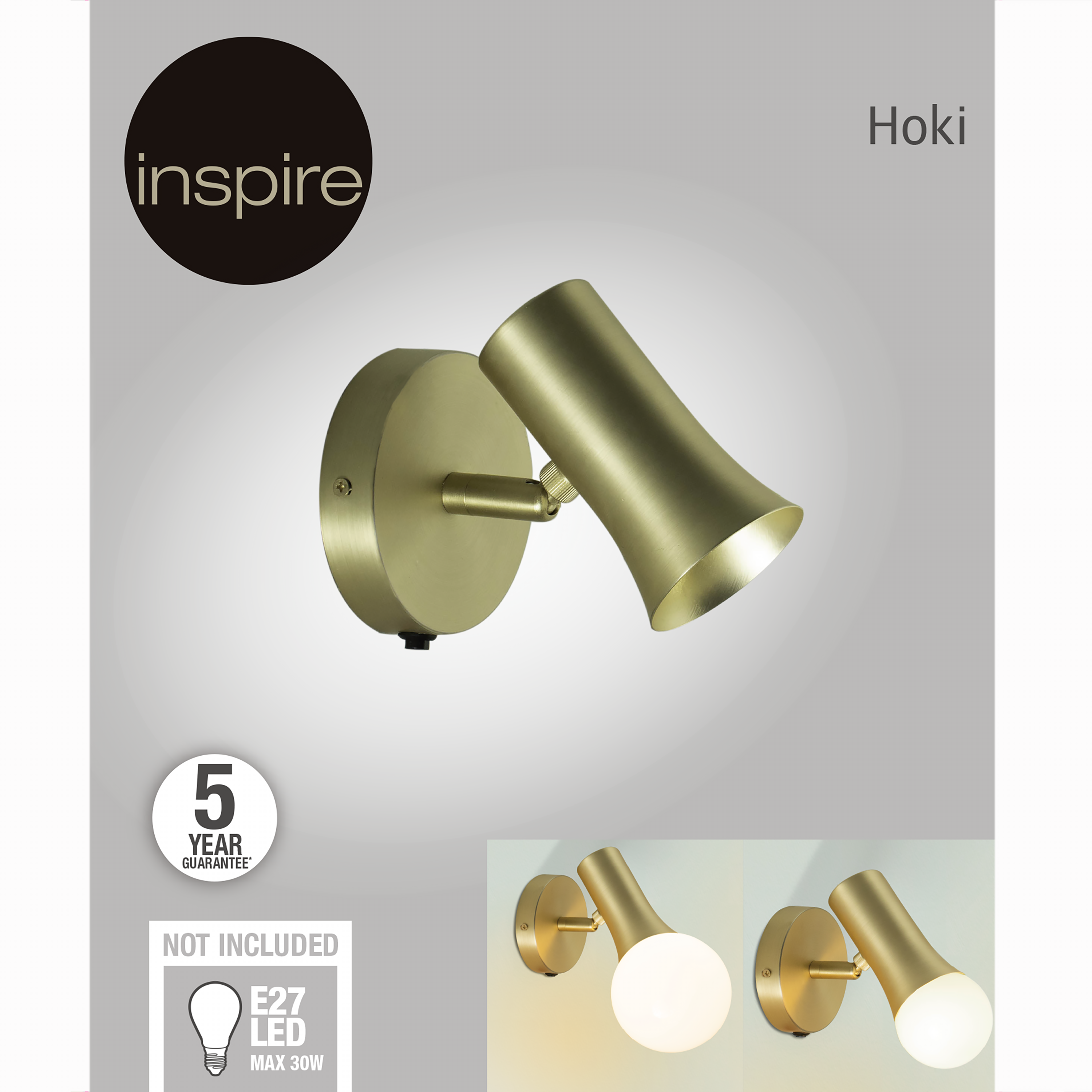 Candeeiro de parede INSPIRE HOKI E27 METAL MATE LATÃO - 7