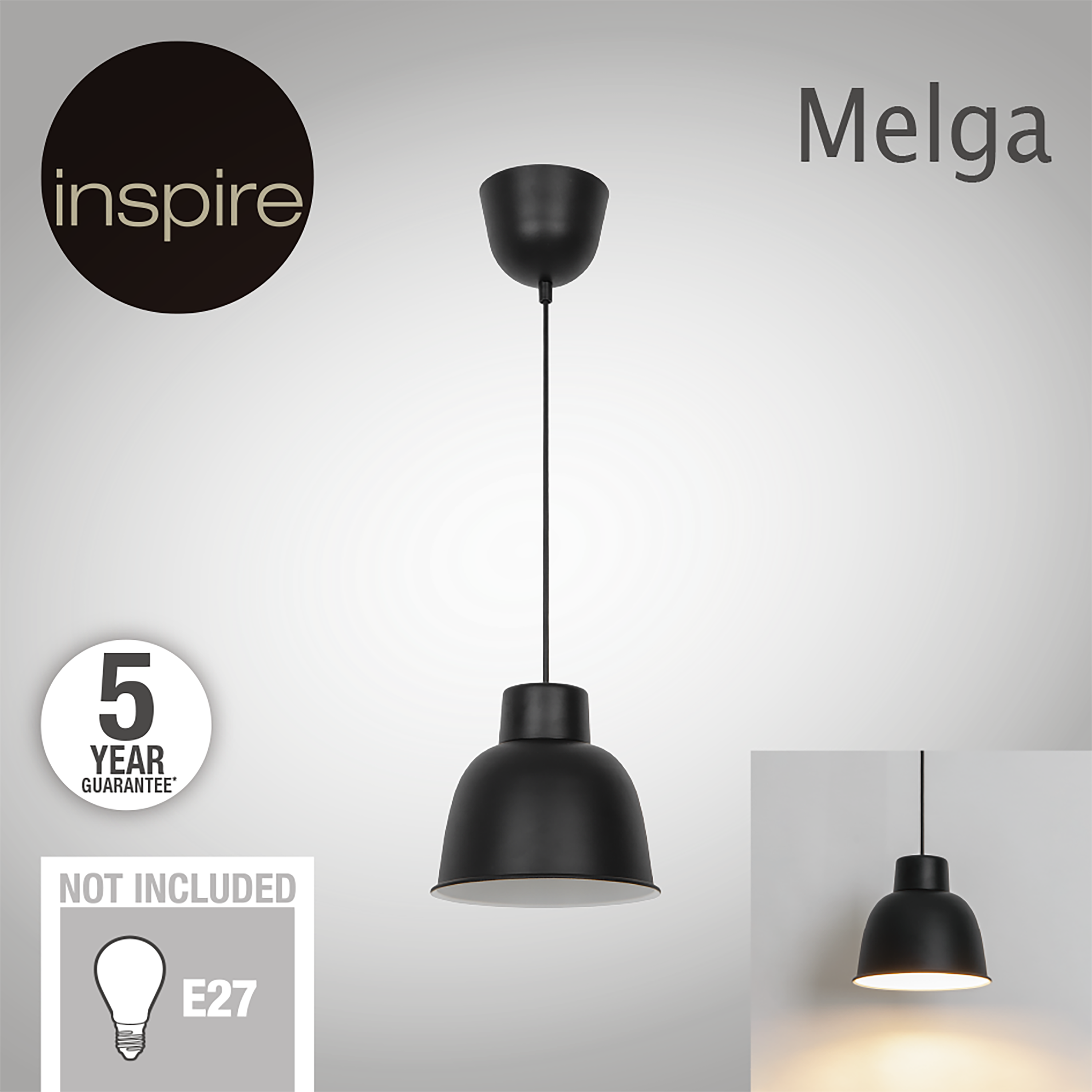 Candeeiro de teto suspenso INSPIRE MELGA E27 D18.5CM METAL PRETO MATE - 6