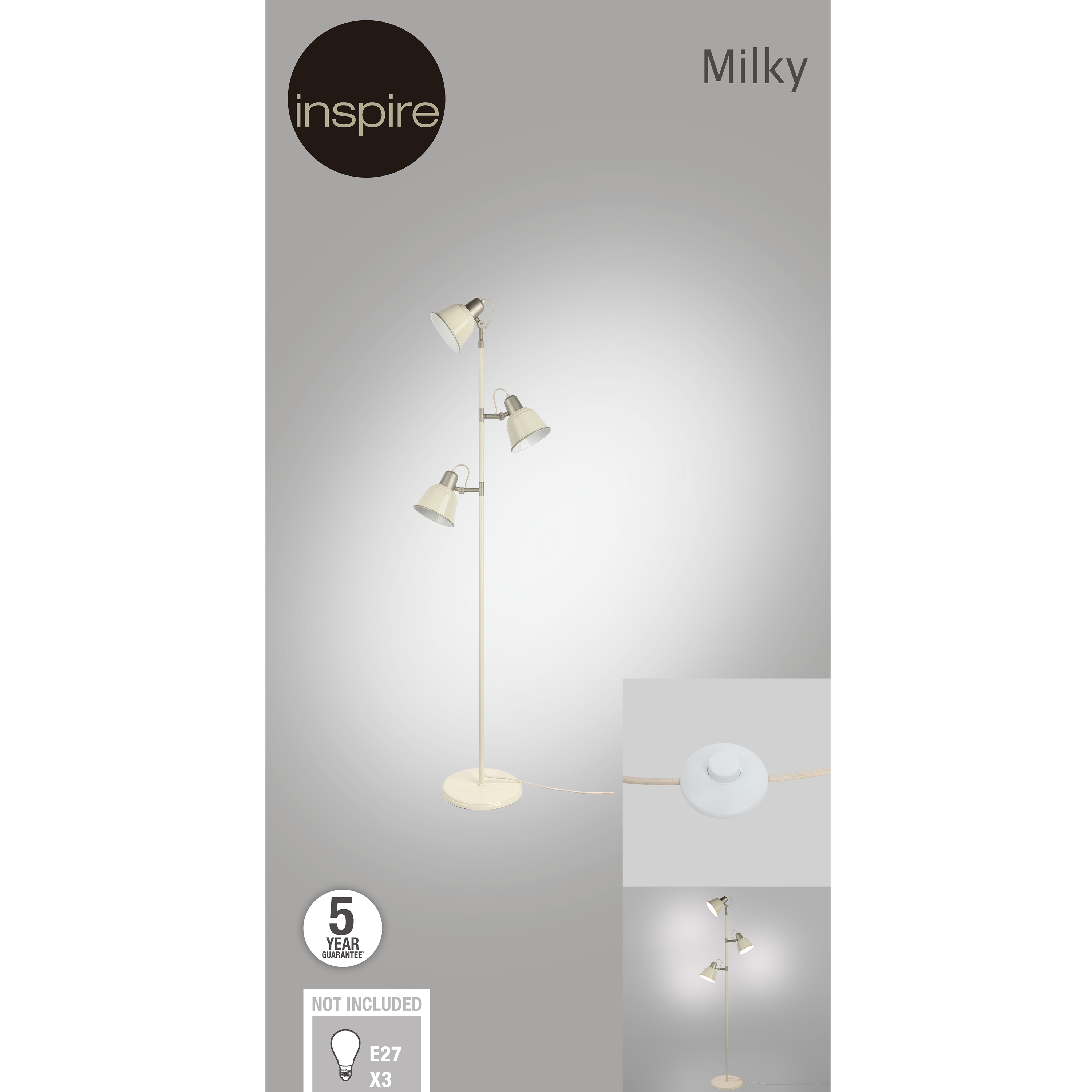 Candeeiro de pé INSPIRE MILKY 3 LÂMPADAS E27 METAL CREME MATE - 10