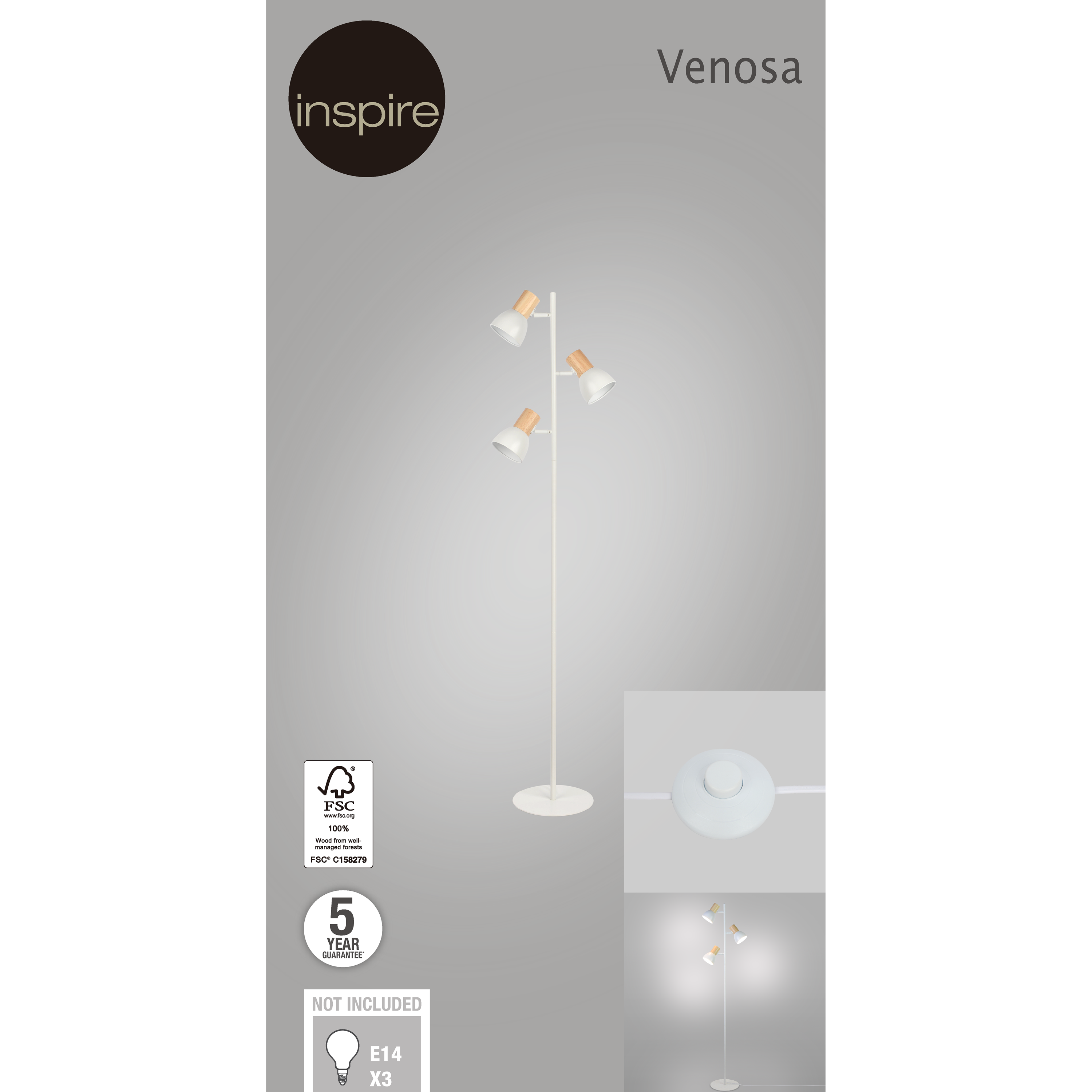 Lampa podłogowa Venosa biała E14 Inspire - 18