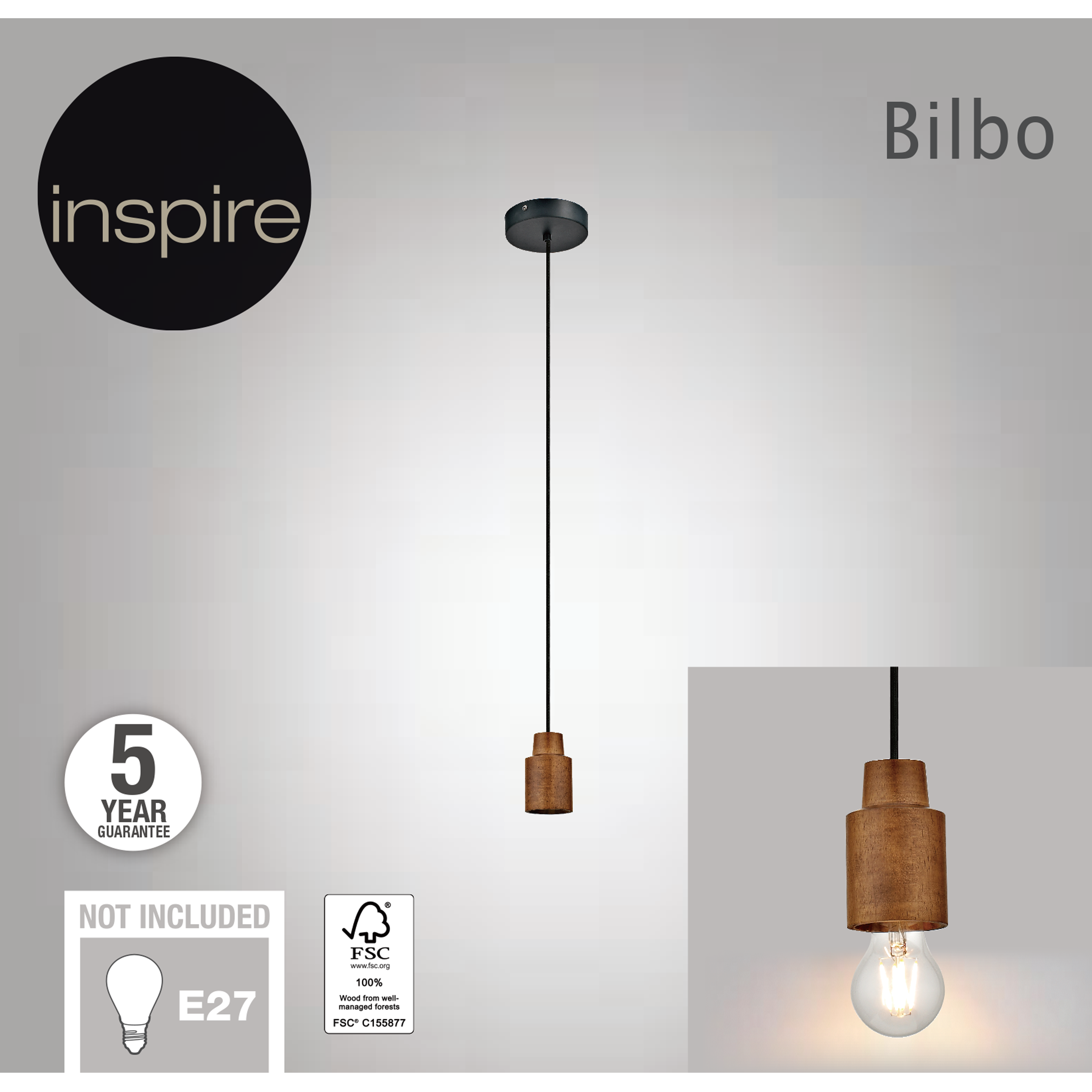 Suspension Bilbo bois, marron, Diam.12.5 cm INSPIRE, E27 - 10