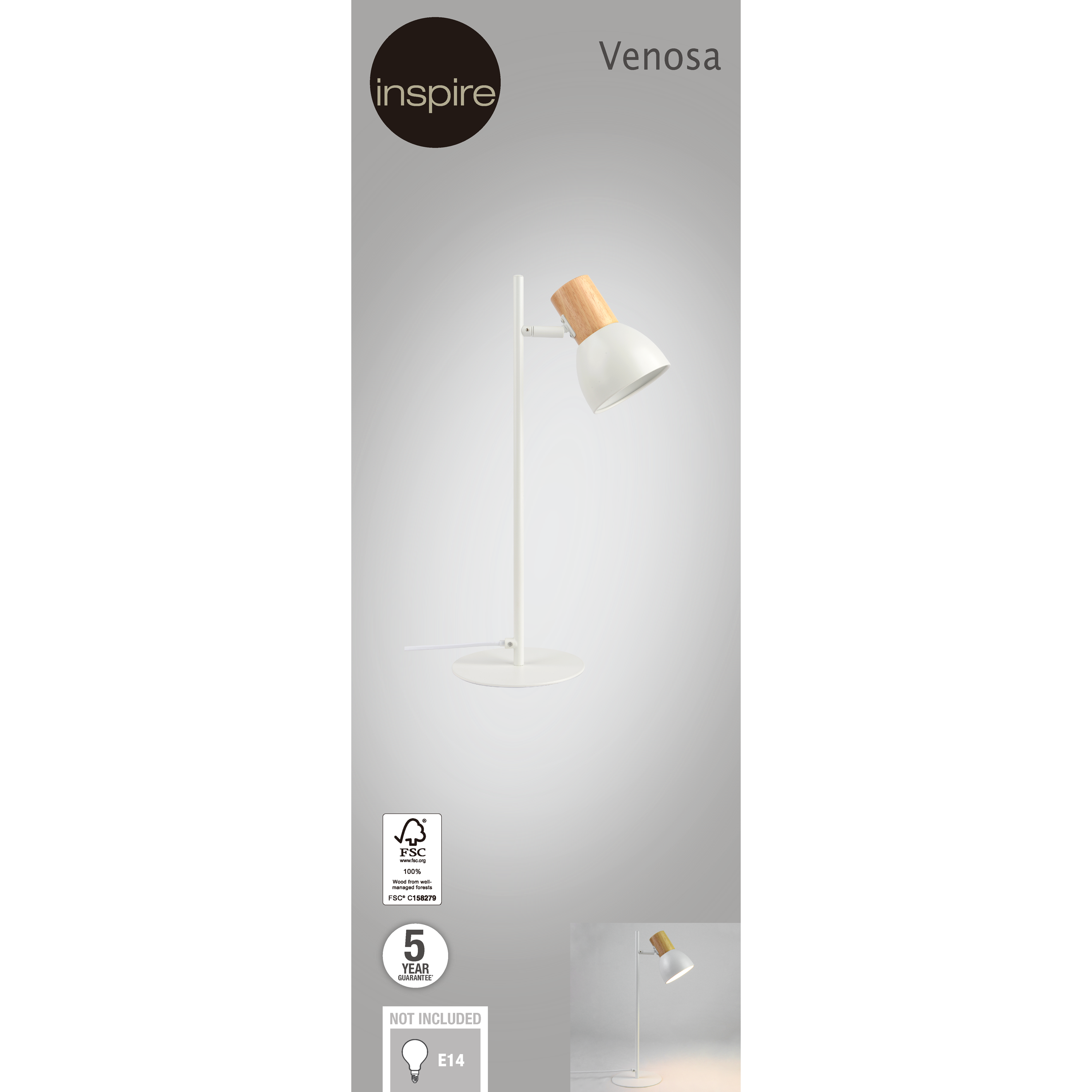 Lampa stołowa Venosa biała E14 Inspire - 15