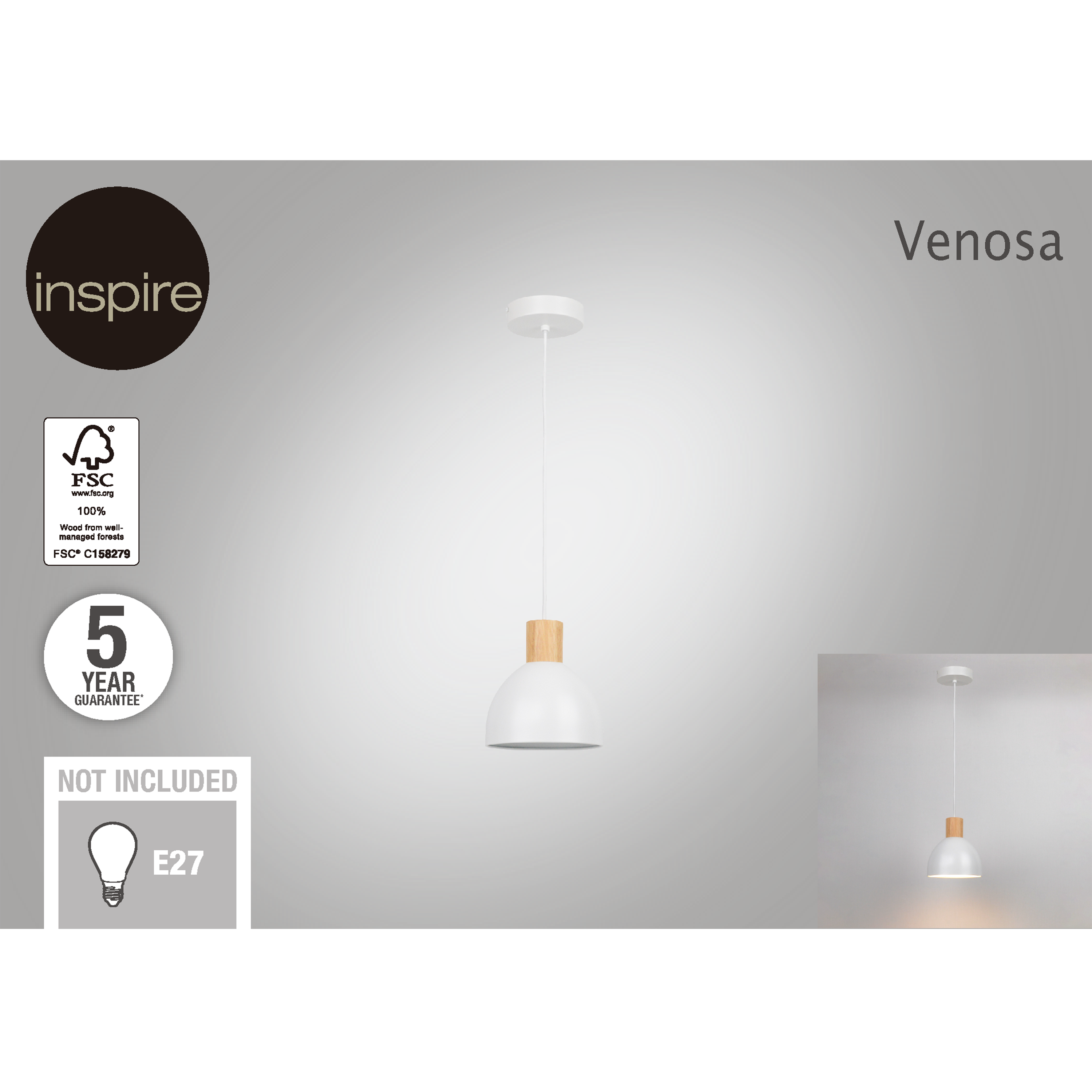 Suspension Venosa bois, blanc, Diam.18 cm INSPIRE, E27 - 8